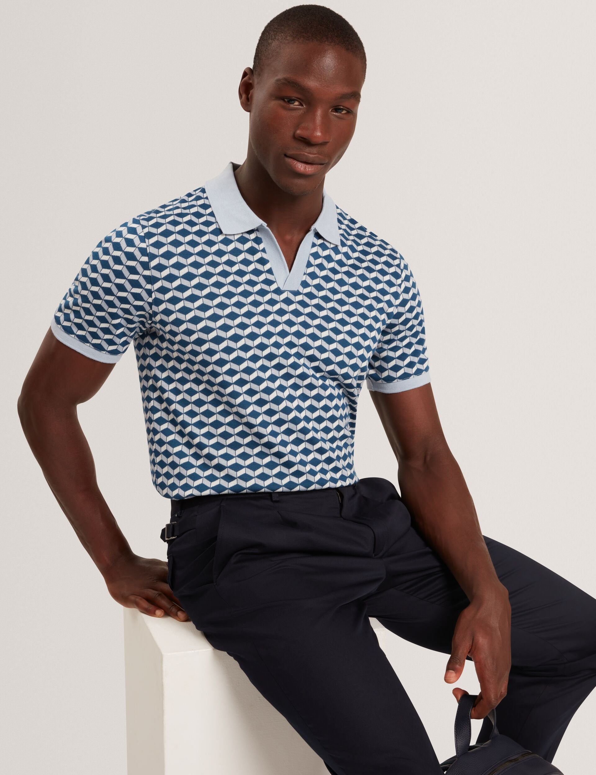 Men LIRIEN Geometric Jacquard Pique Polo Shirt - Ted Baker
