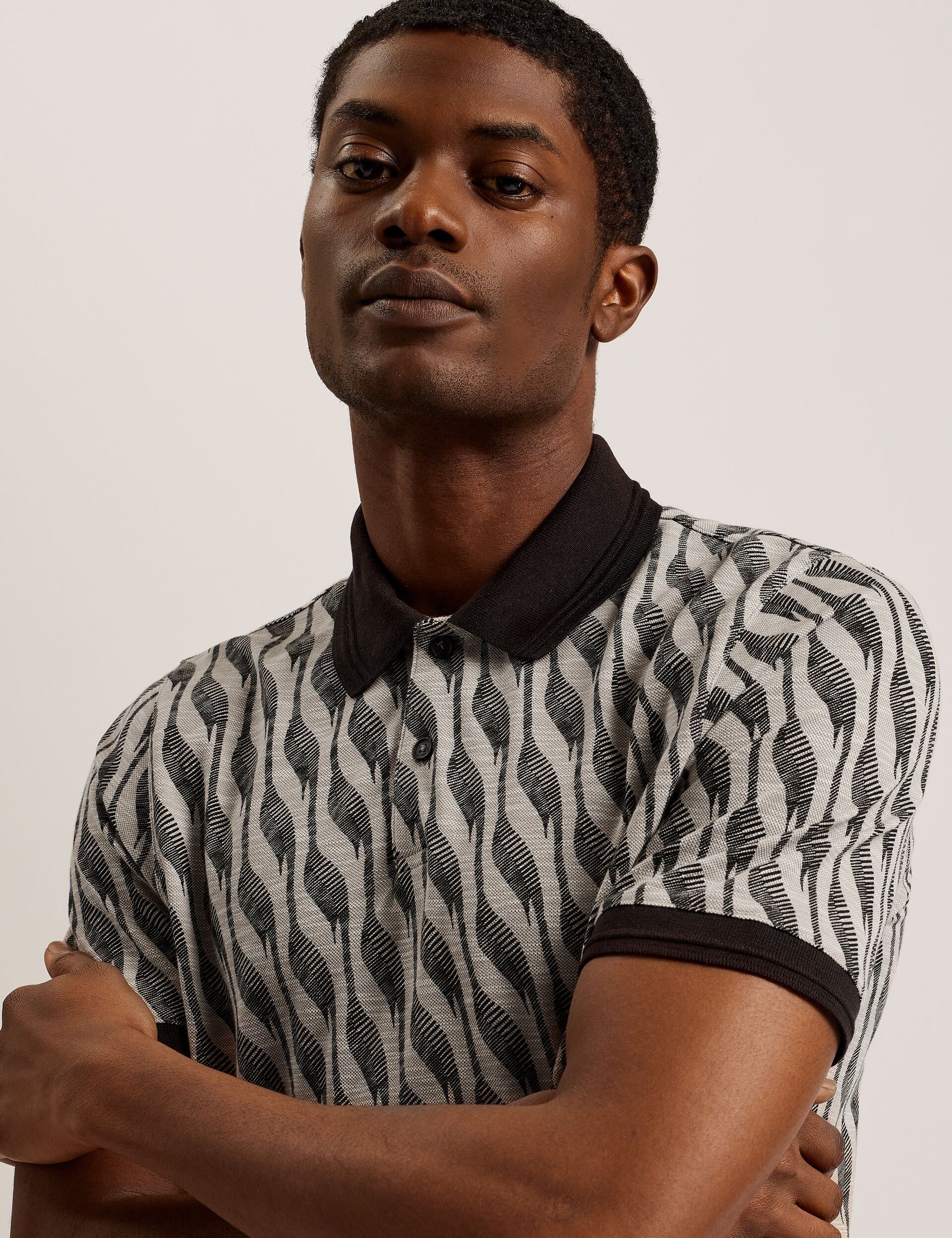 Men JACQUARD POLO - Brown - Ted Baker