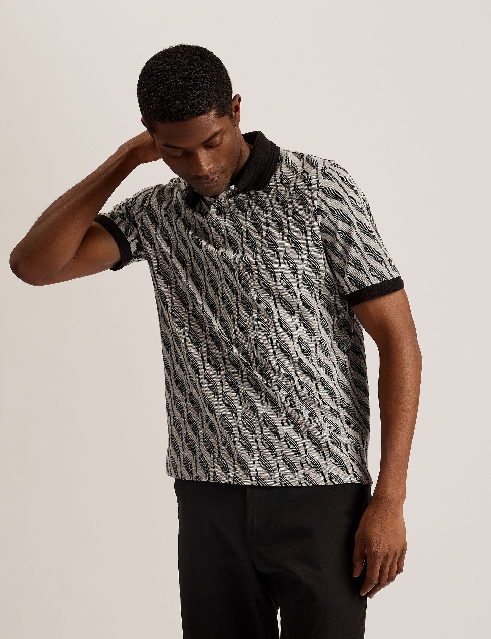 Men JACQUARD POLO - Brown - Ted Baker