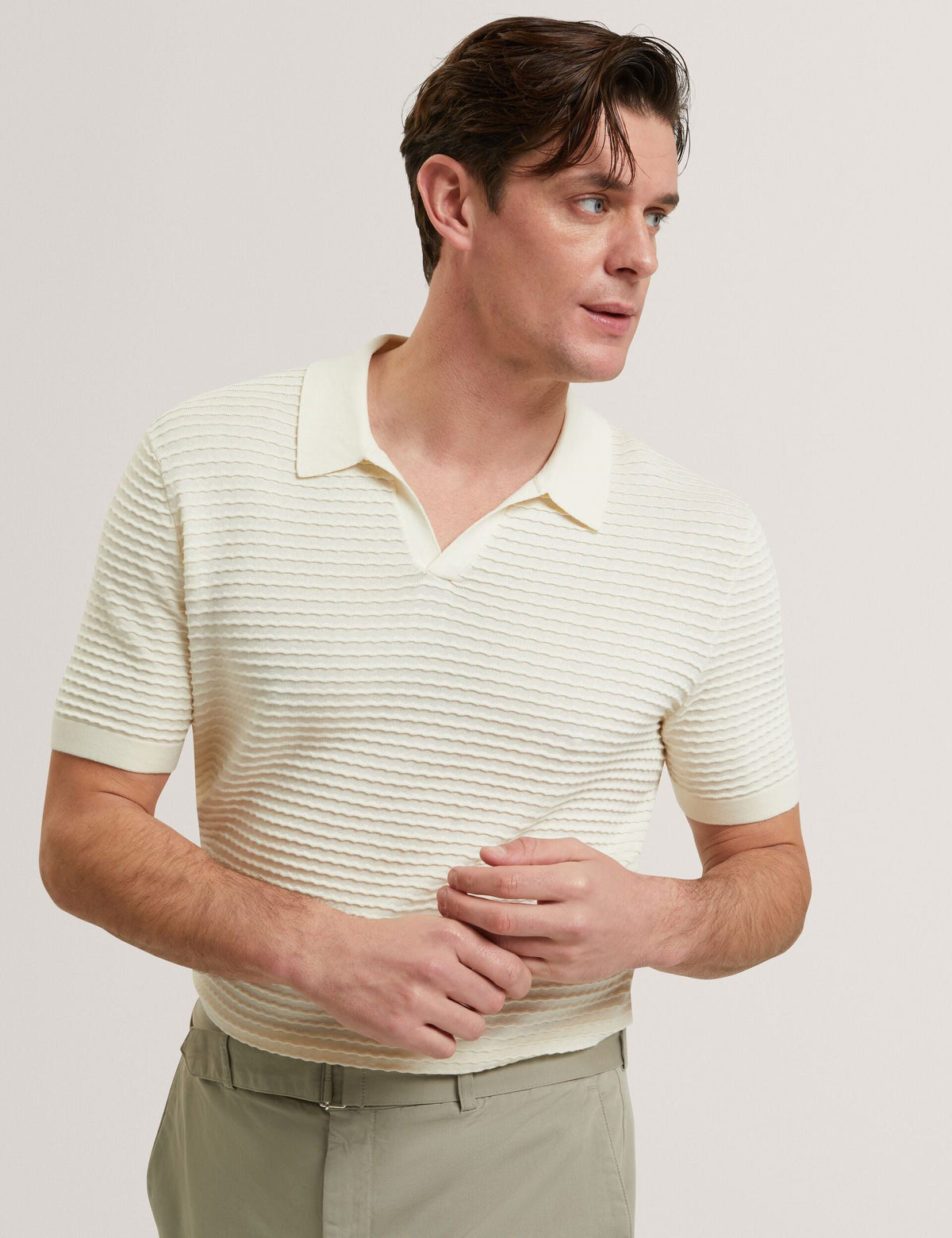 Men BESTEL - Short Sleeve Wavy Stitch Open Neck Polo - Ted Baker