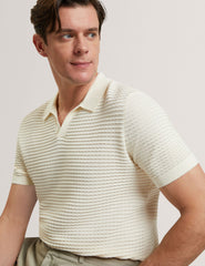Men BESTEL - Short Sleeve Wavy Stitch Open Neck Polo - Ted Baker