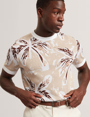 Men EZRRA - Leaf Print Knitted Crew Neck T-Shirt - Ted Baker