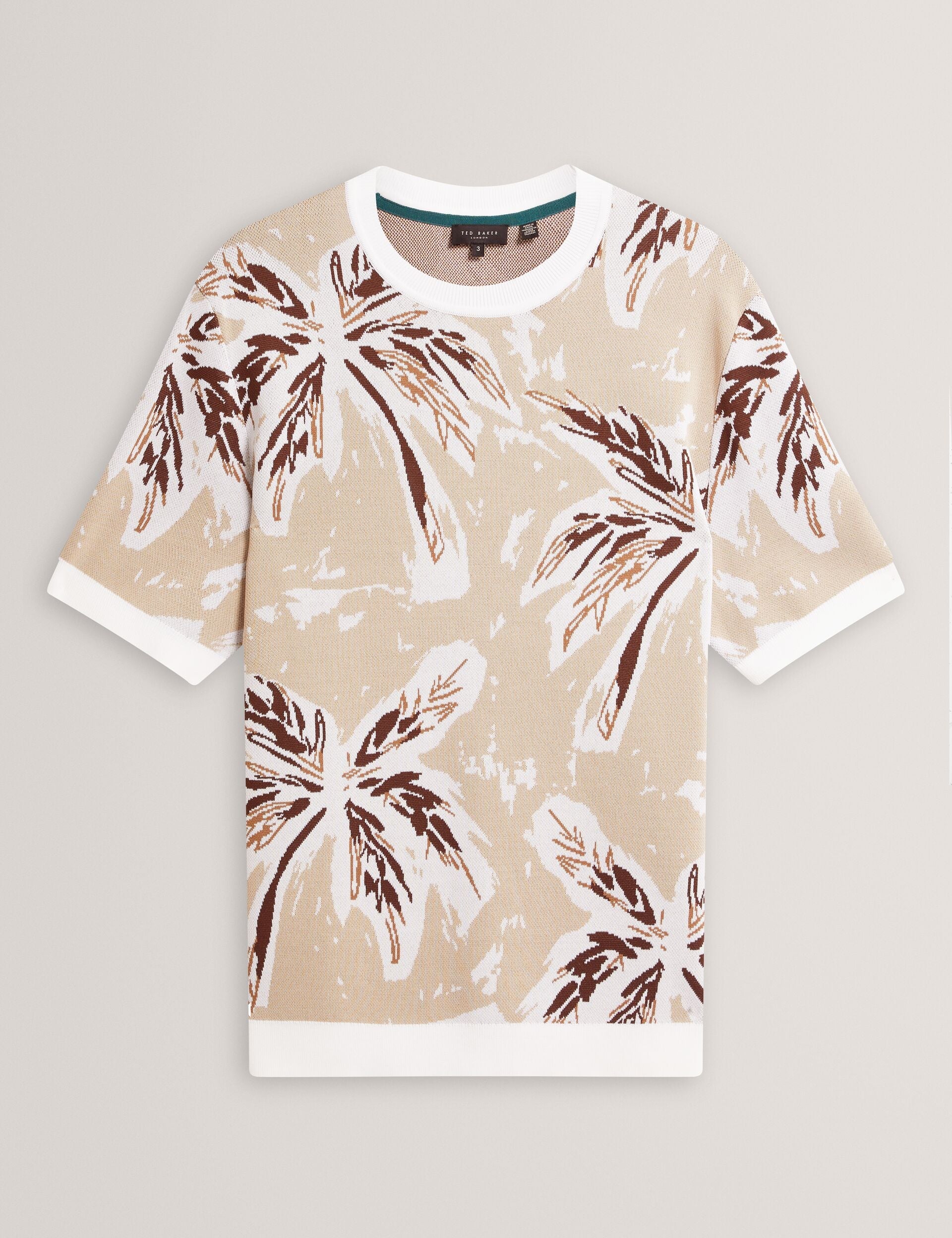Men EZRRA - Leaf Print Knitted Crew Neck T-Shirt - Ted Baker