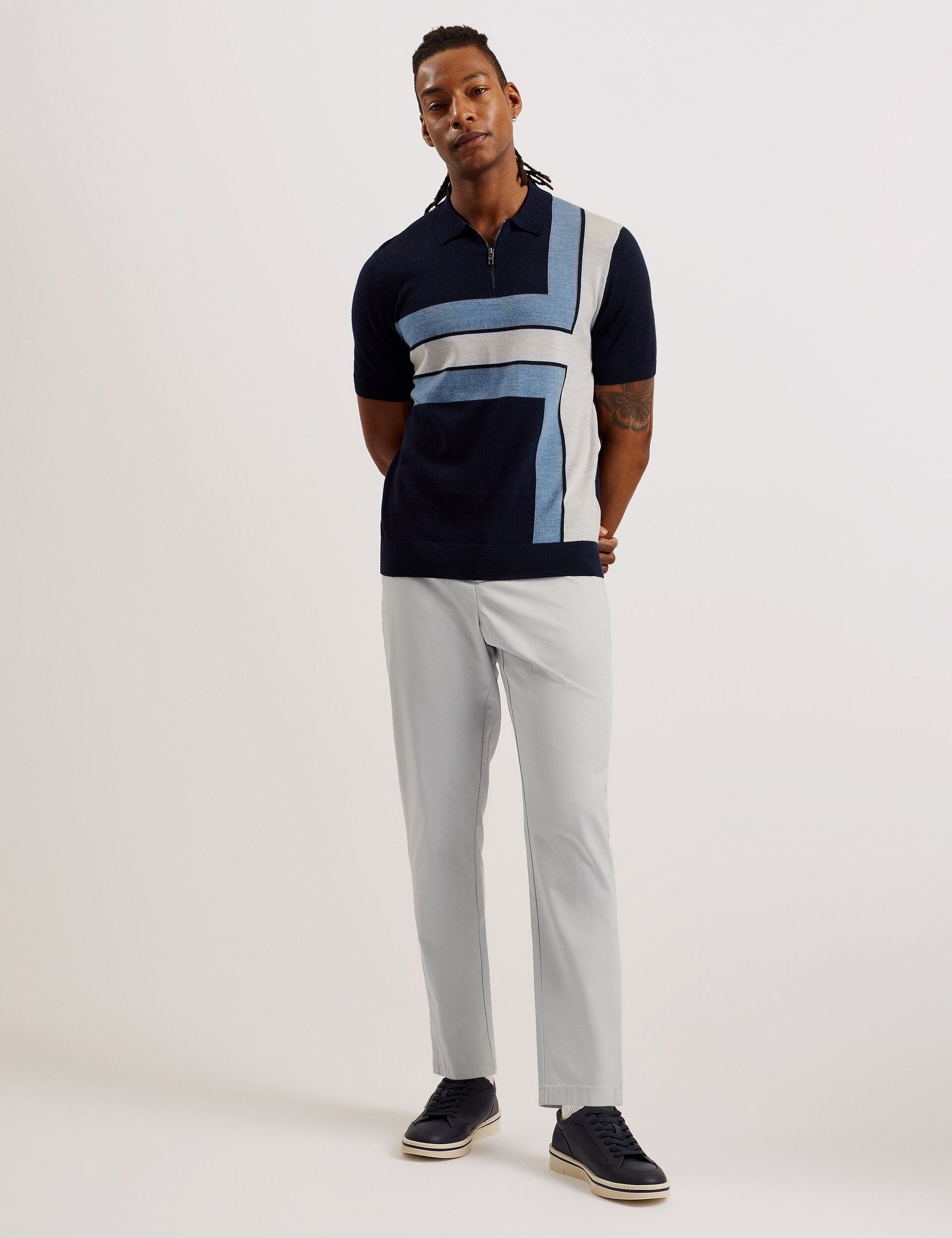 Men HAYBRN - Grey Regular Fit Woven Texture Chinos - Ted Baker