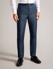 Men SLIM LINEN WOOL TROUSERS - Navy - Ted Baker