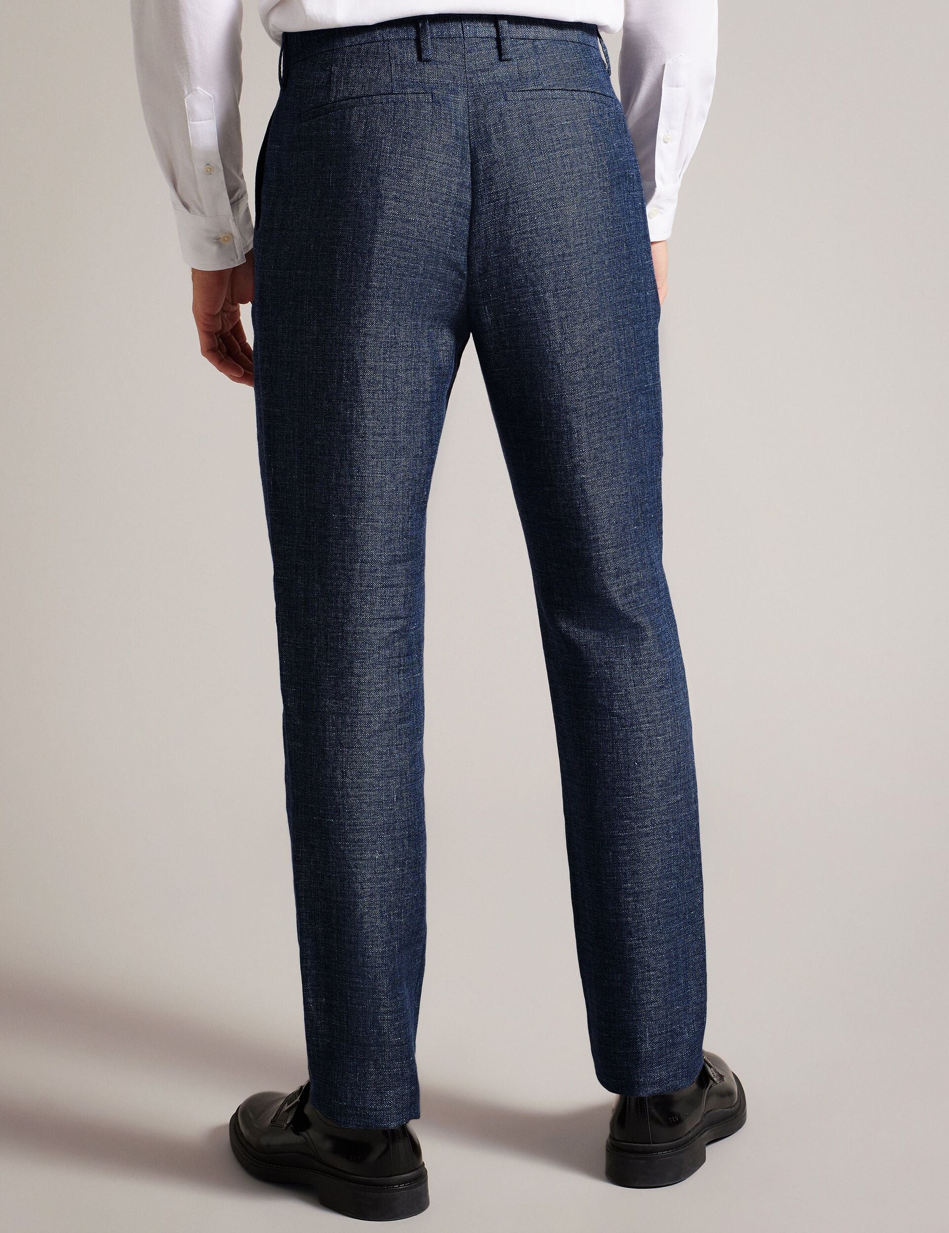 Men SLIM LINEN WOOL TROUSERS - Navy - Ted Baker