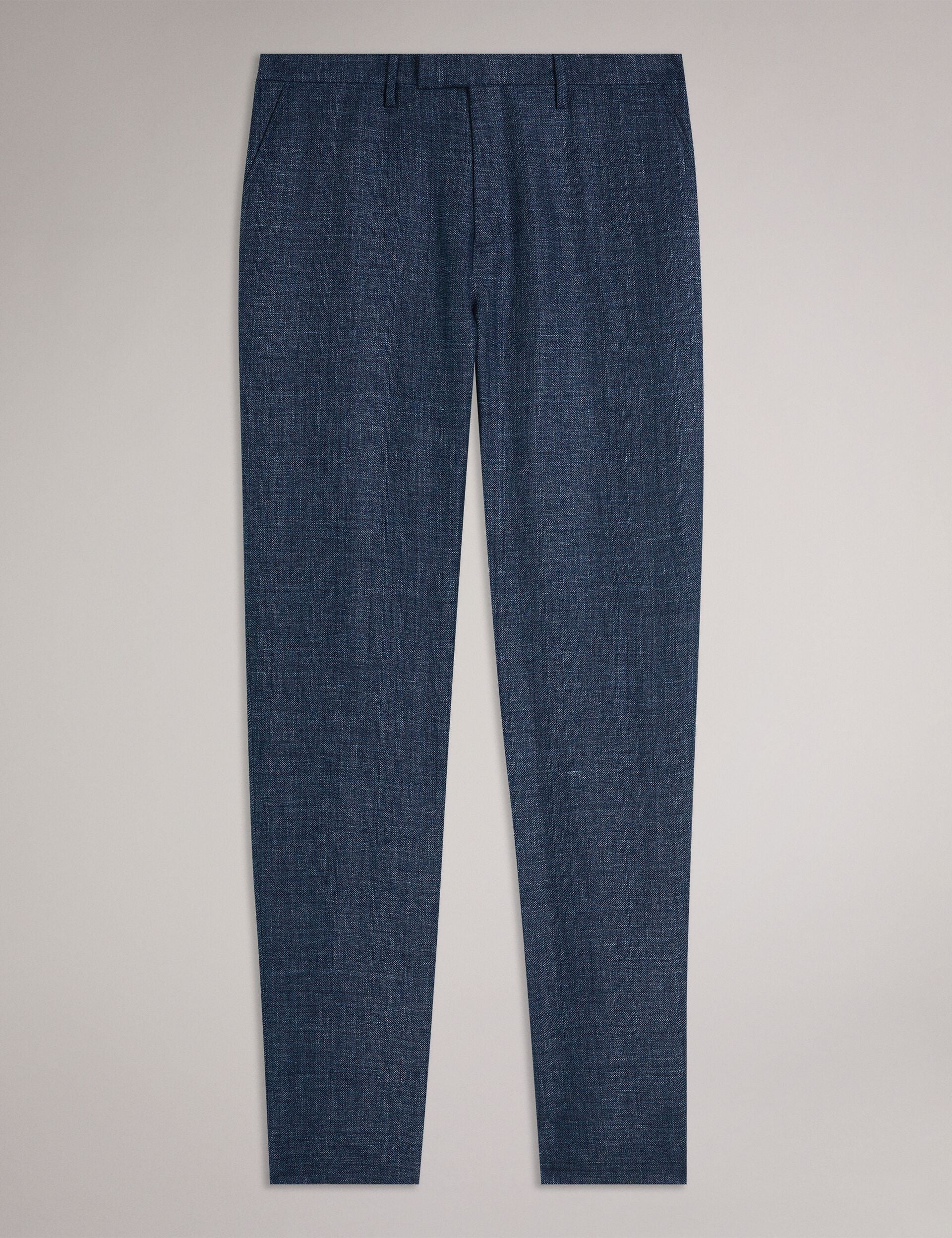 Men SLIM LINEN WOOL TROUSERS - Navy - Ted Baker