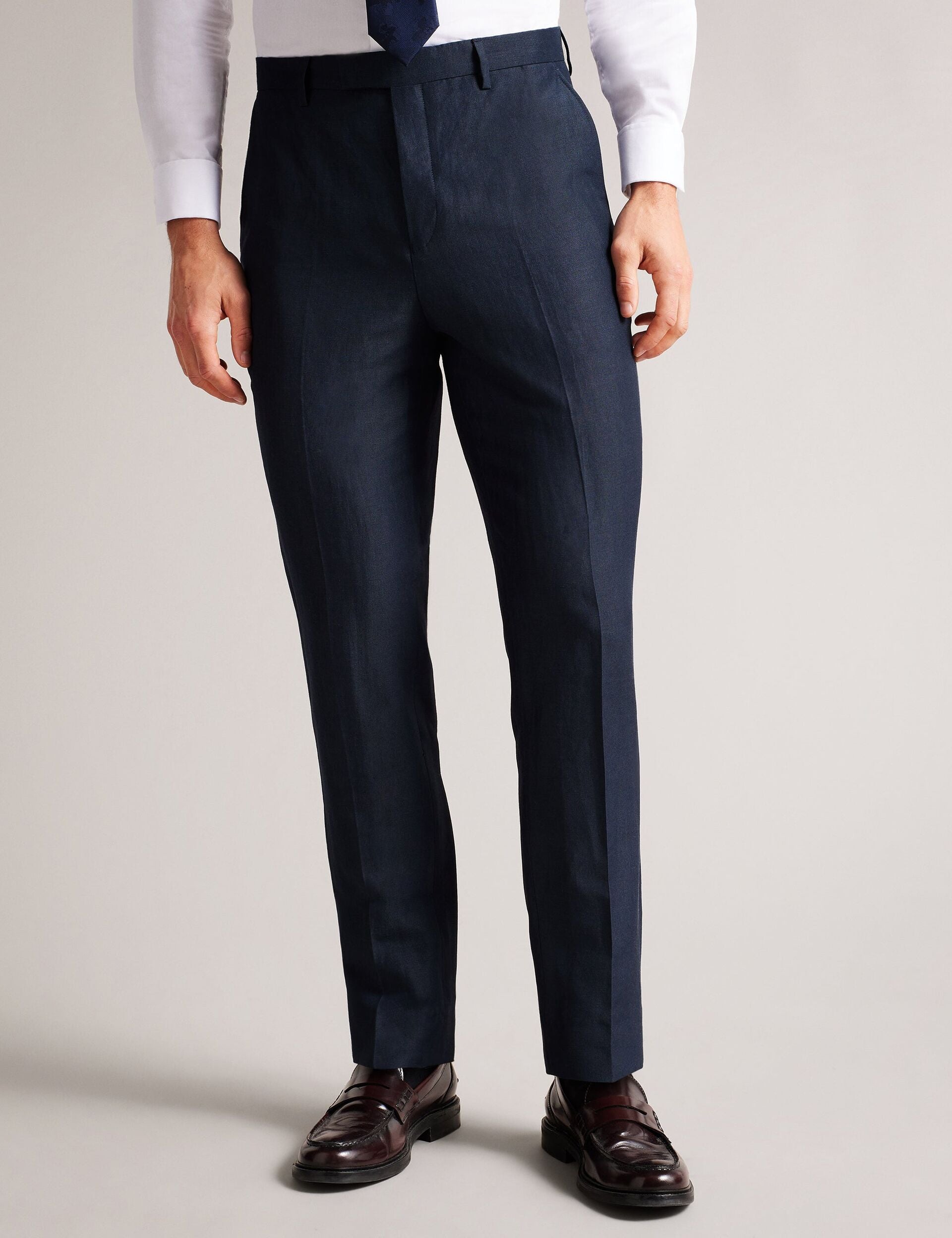 Men SLIM FIT WOOL LINEN TROUSER - Navy - Ted Baker