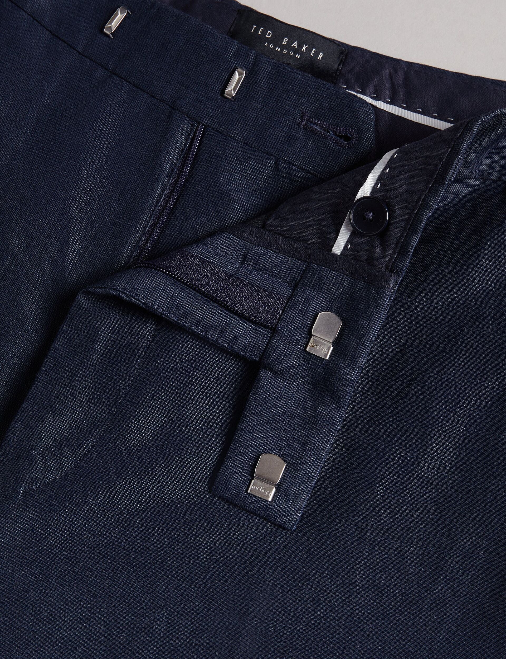 Men SLIM FIT WOOL LINEN TROUSER - Navy - Ted Baker