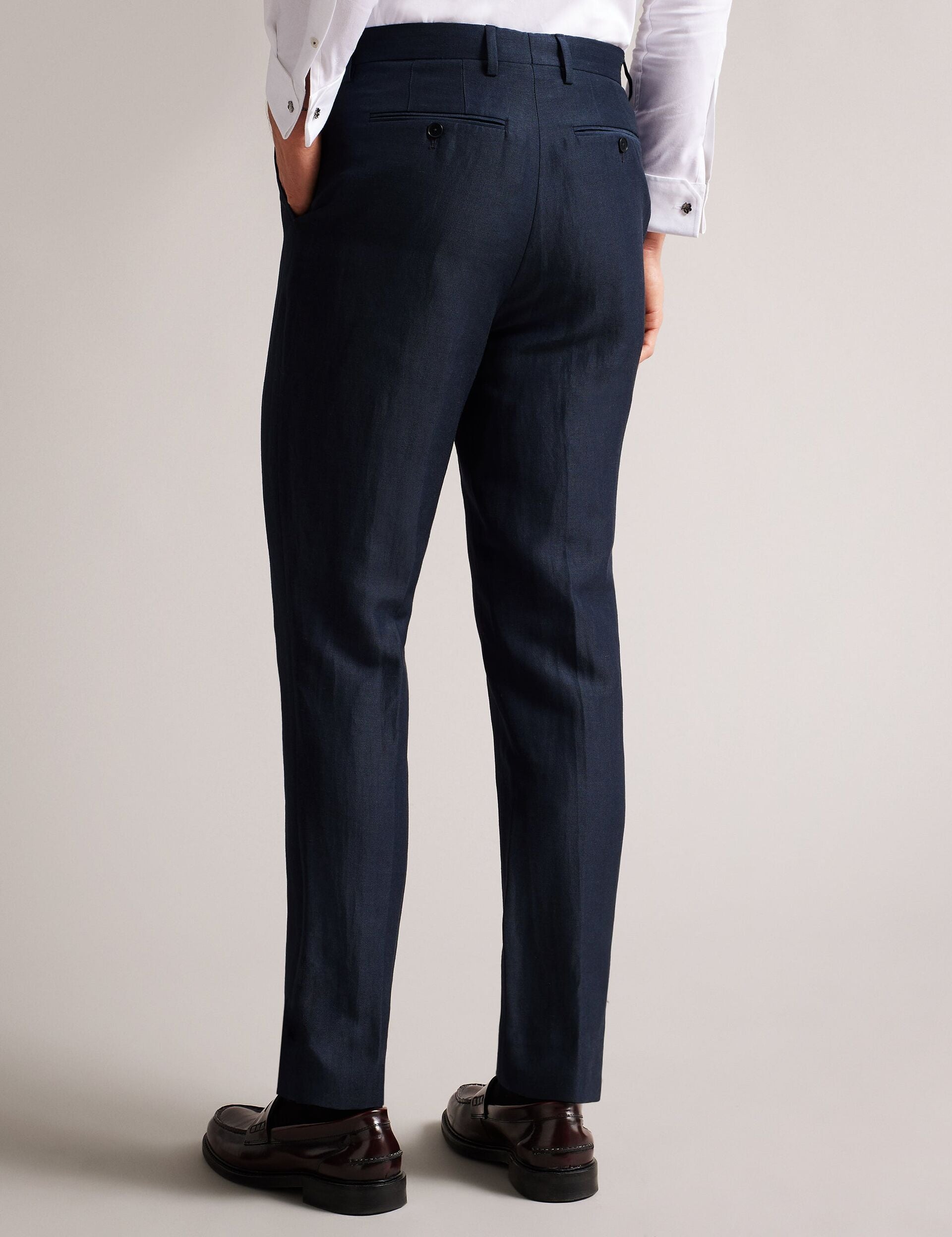 Men SLIM FIT WOOL LINEN TROUSER - Navy - Ted Baker