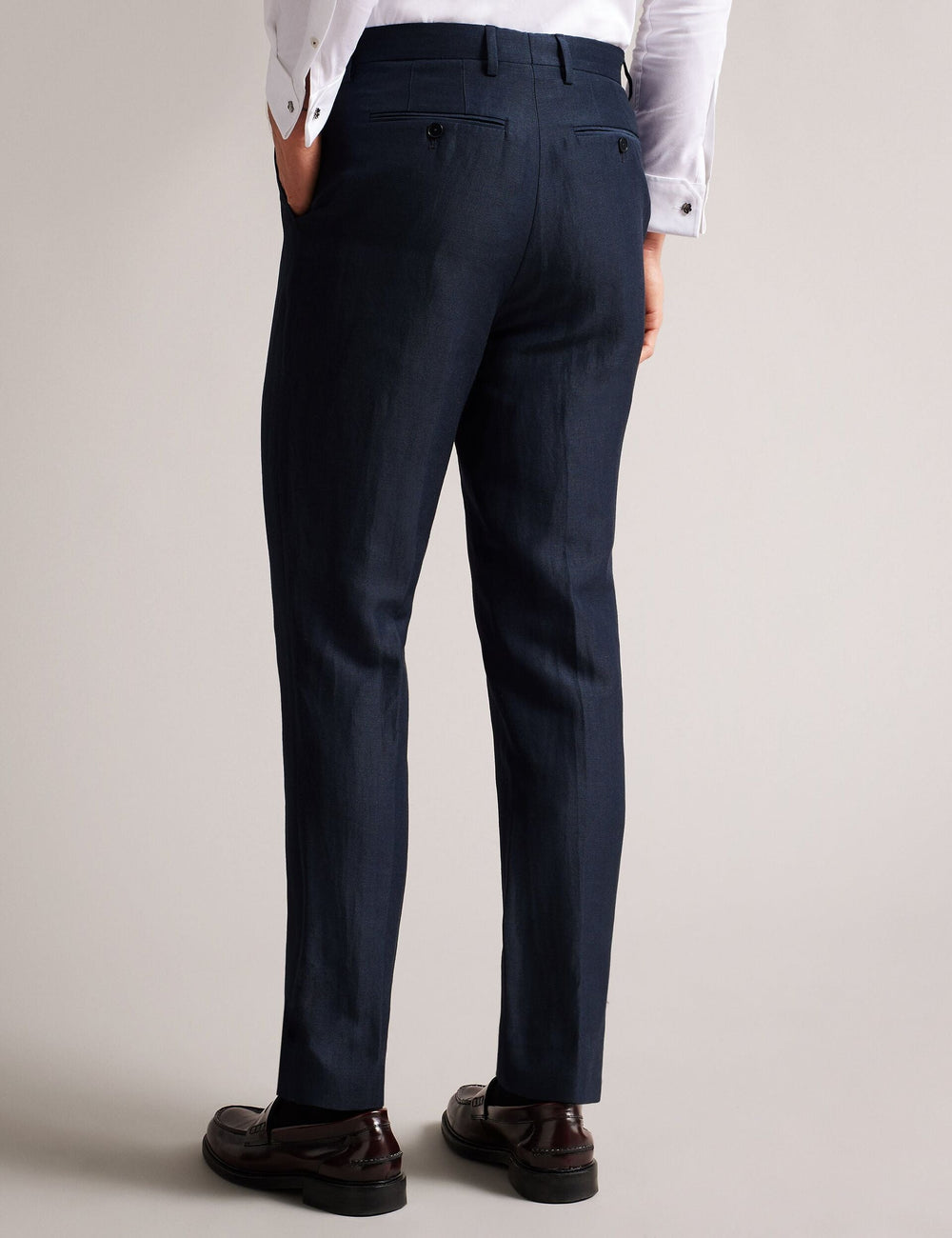 Men SLIM FIT WOOL LINEN TROUSER - Navy - Ted Baker