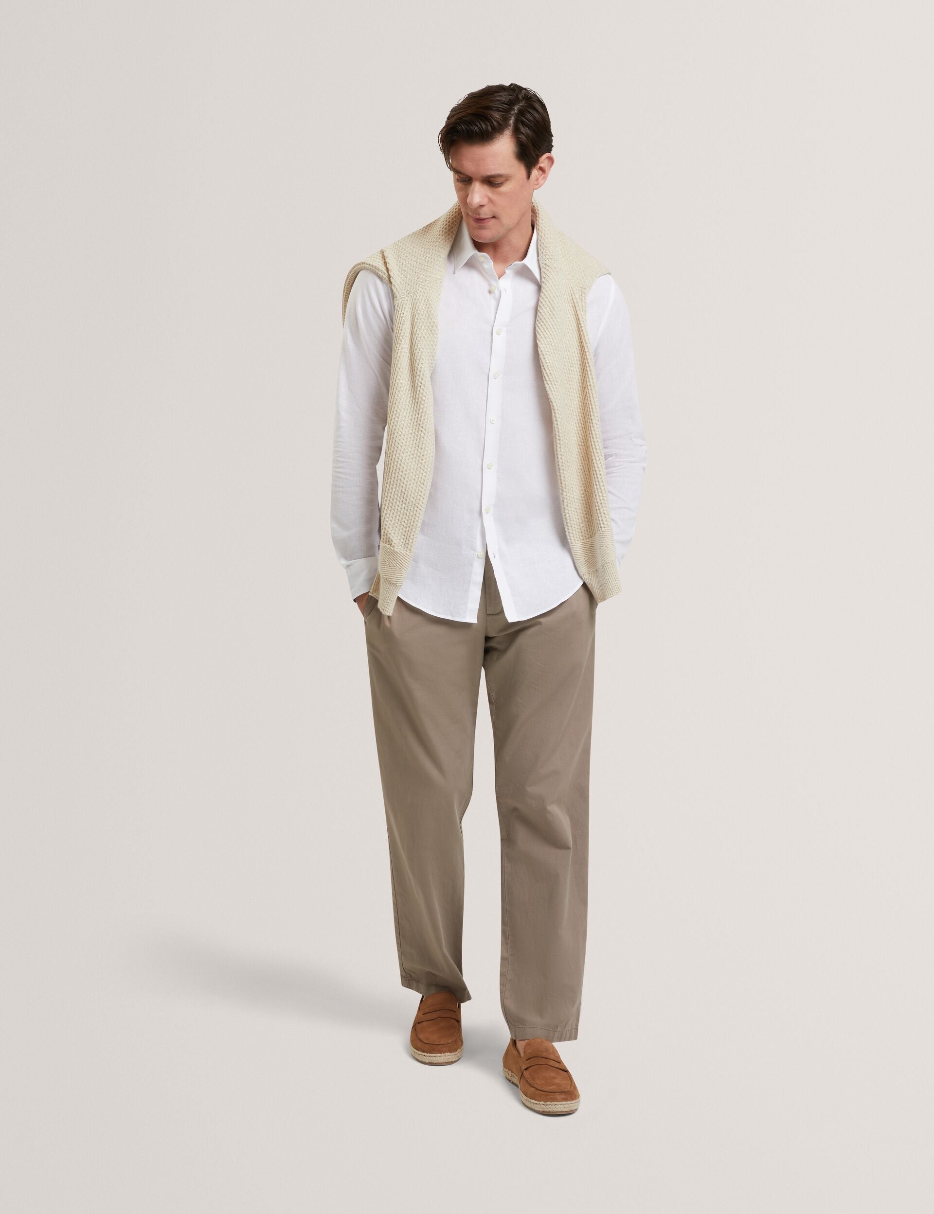Men MAURCE - Straight Leg Cotton Linen Pants - Ted Baker