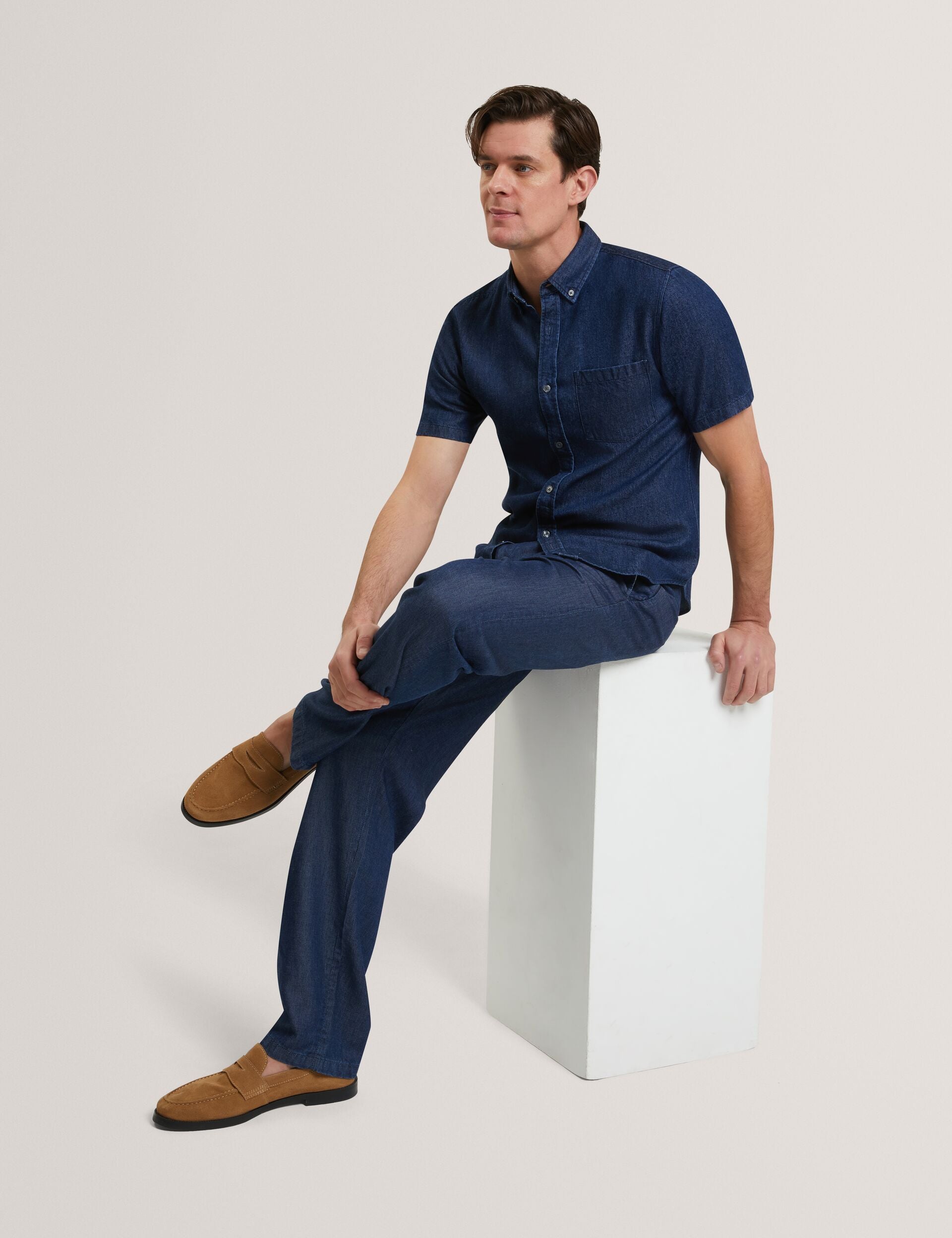Men GANMO Relaxed Pull-On Chambray Pants - Ted Baker