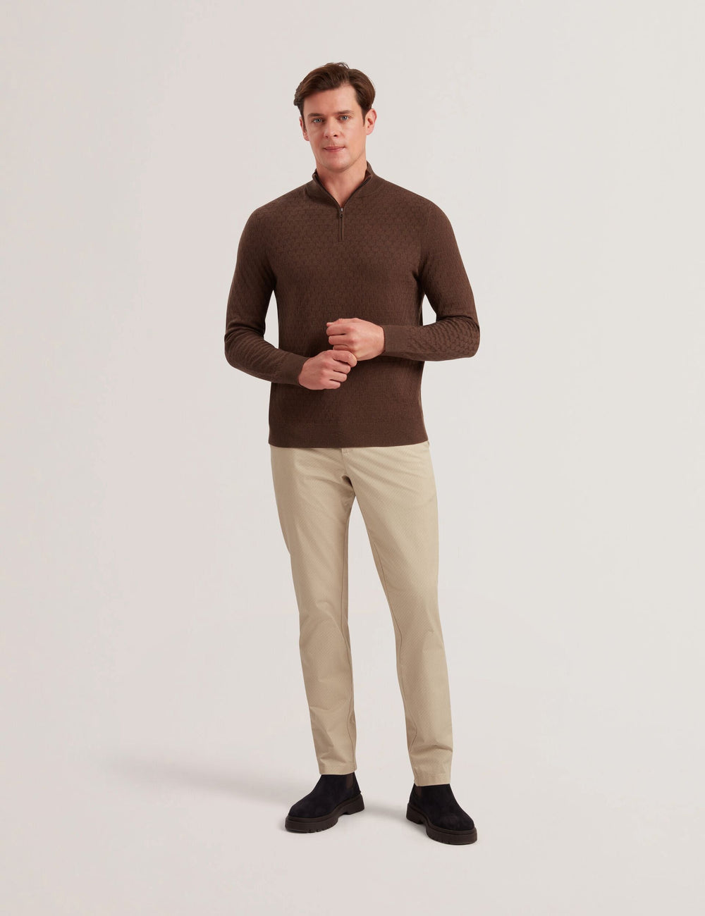 Men KURNLE - T Knit Half Zip Funnel Neck Jumper - Ted Baker