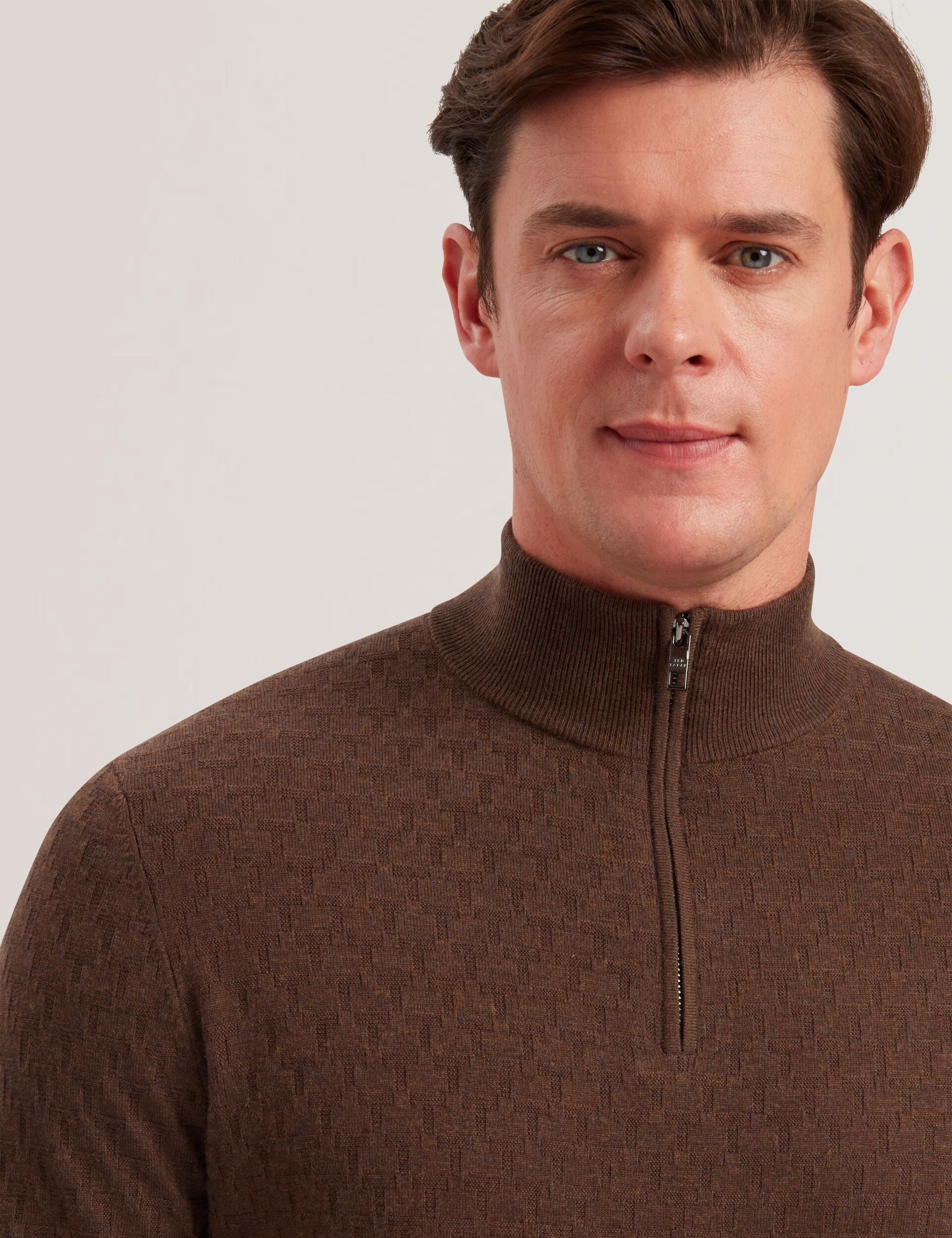 Men KURNLE - T Knit Half Zip Funnel Neck Jumper - Ted Baker