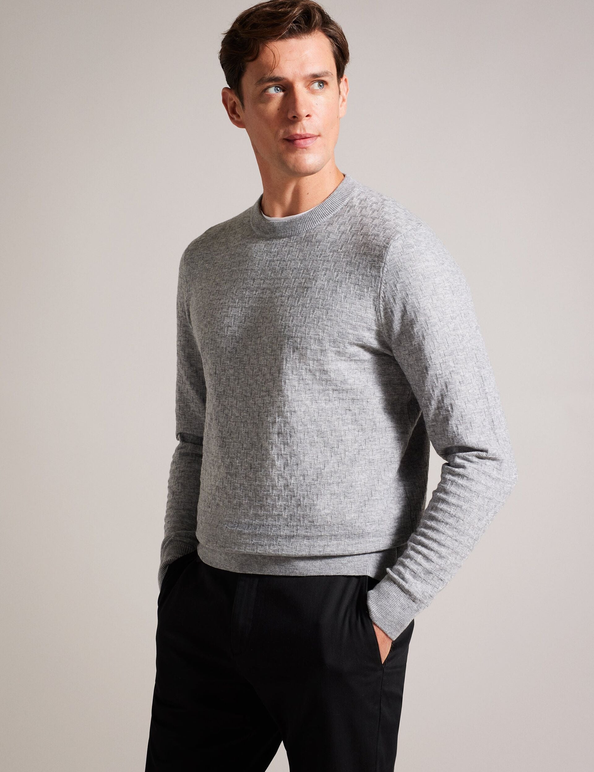 Men LOUNG - Textured T Knit Crew Neck Sweater - Ted Baker