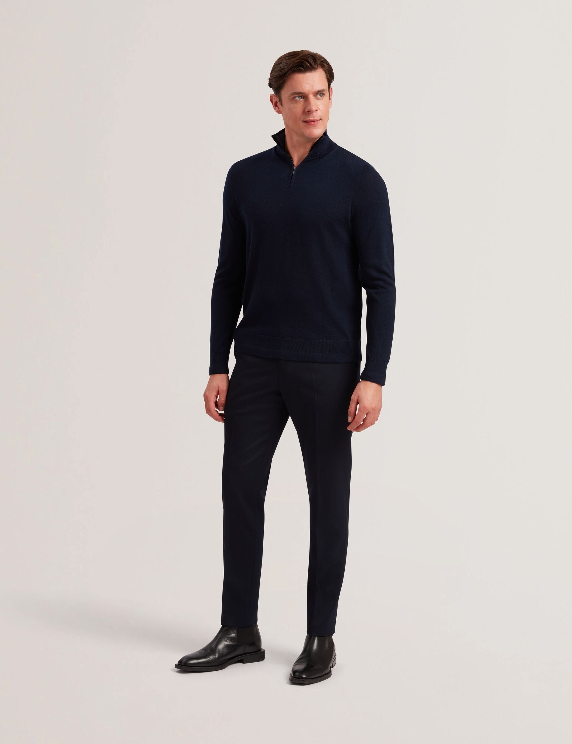 Men LIMEHAS Wool Quarter Zip Funnel Neck Sweater in Navy - Ted Baker
