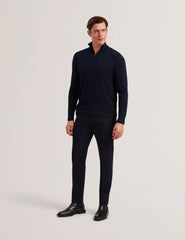 Men LIMEHAS Wool Quarter Zip Funnel Neck Sweater in Navy - Ted Baker