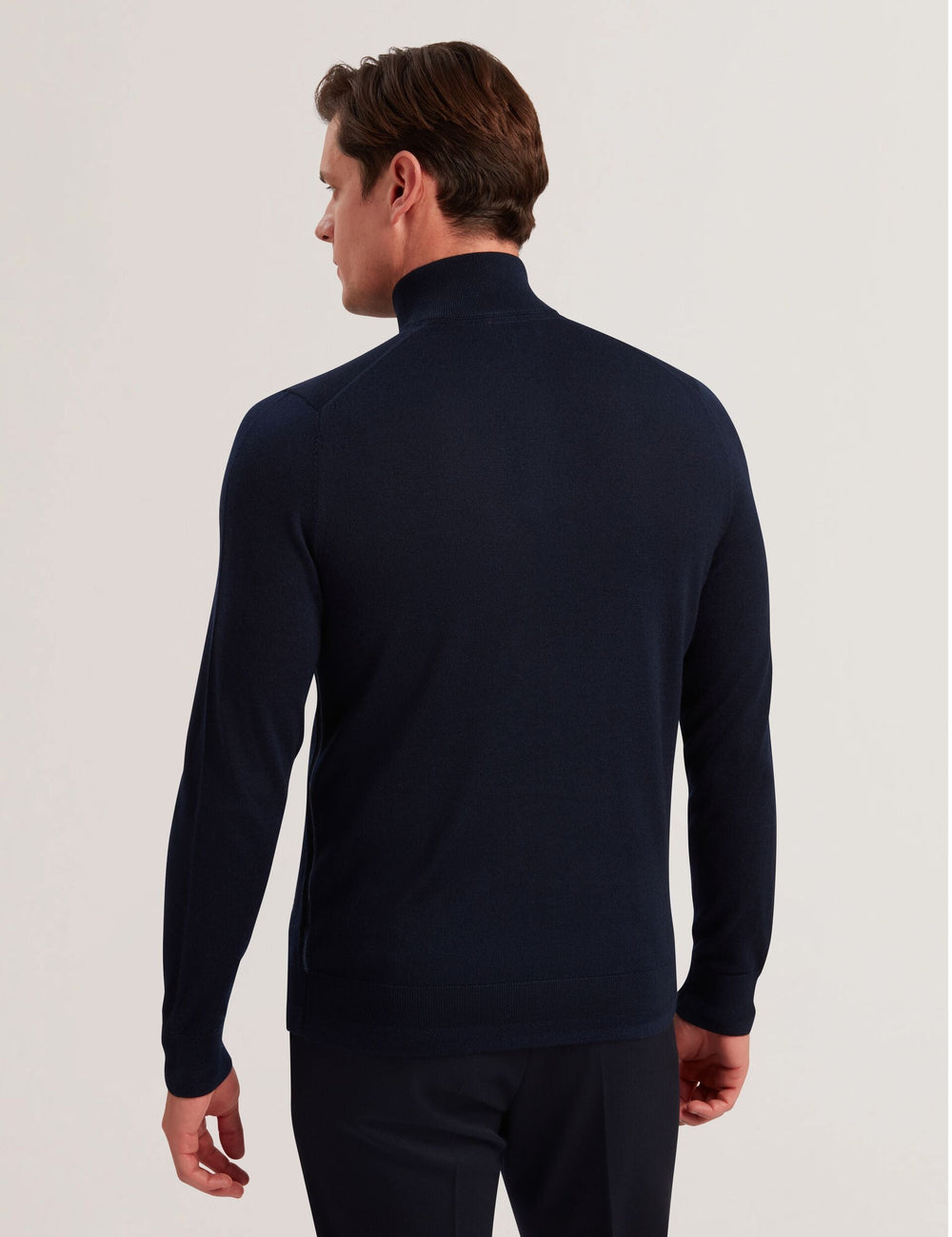Men LIMEHAS Wool Quarter Zip Funnel Neck Sweater in Navy - Ted Baker