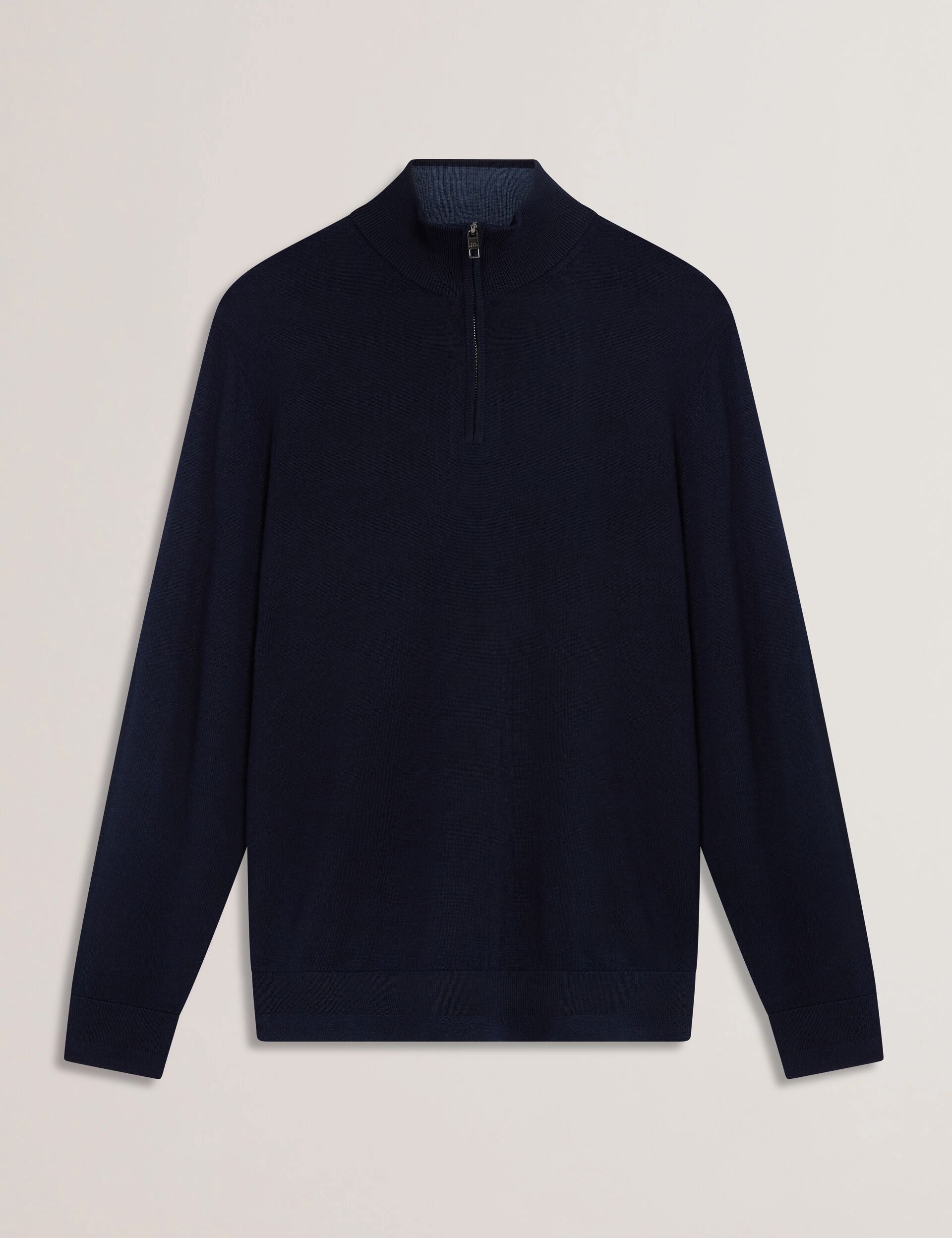 Men LIMEHAS Wool Quarter Zip Funnel Neck Sweater in Navy - Ted Baker