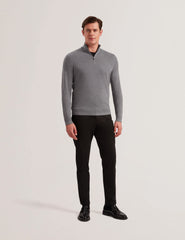 Men LIMEHAS Wool Quarter Zip Funnel Neck Sweater in Charcoal - Ted Baker
