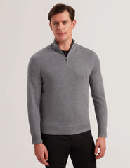Men LIMEHAS Wool Quarter Zip Funnel Neck Sweater in Charcoal - Ted Baker