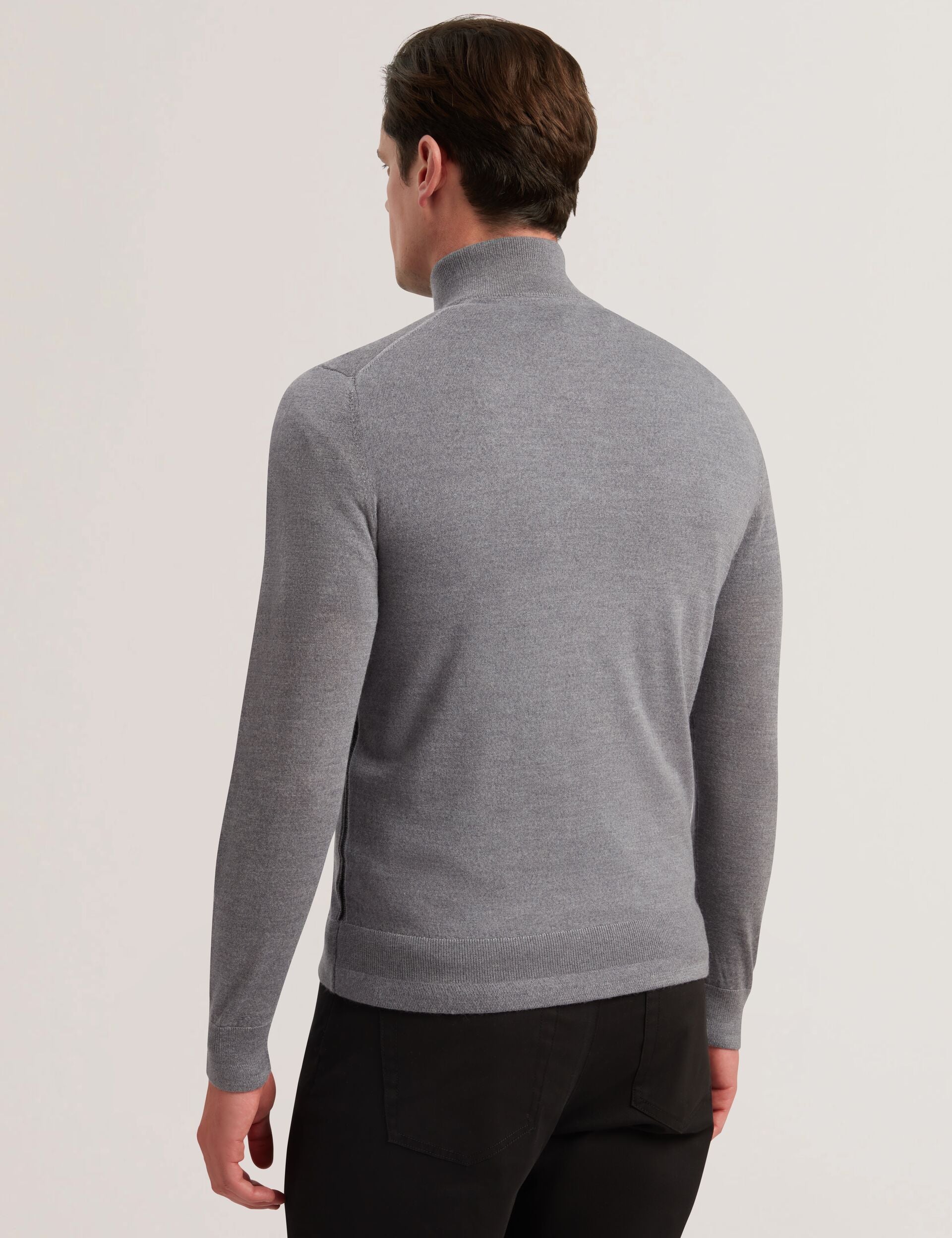 Men LIMEHAS Wool Quarter Zip Funnel Neck Sweater in Charcoal - Ted Baker