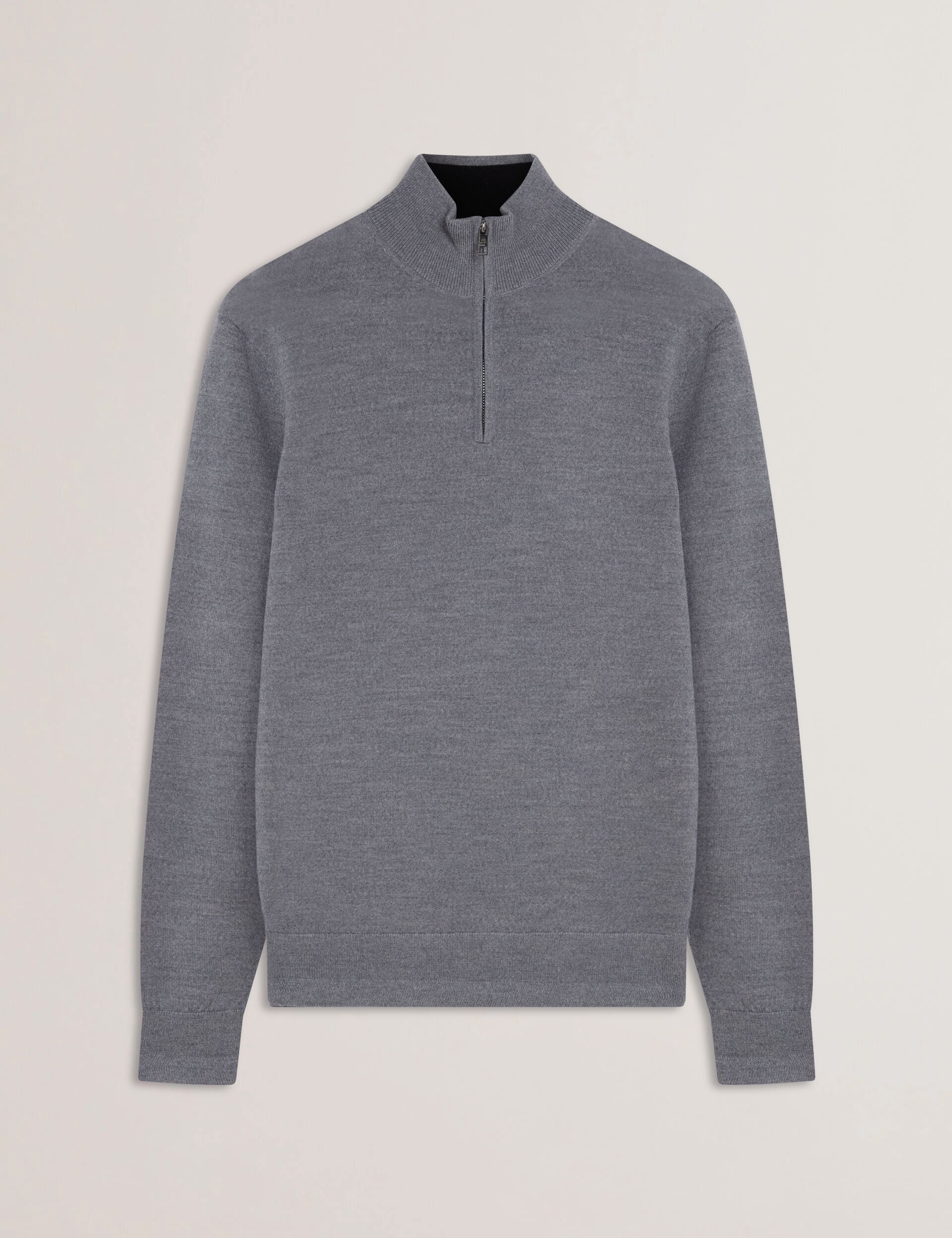Men LIMEHAS Wool Quarter Zip Funnel Neck Sweater in Charcoal - Ted Baker