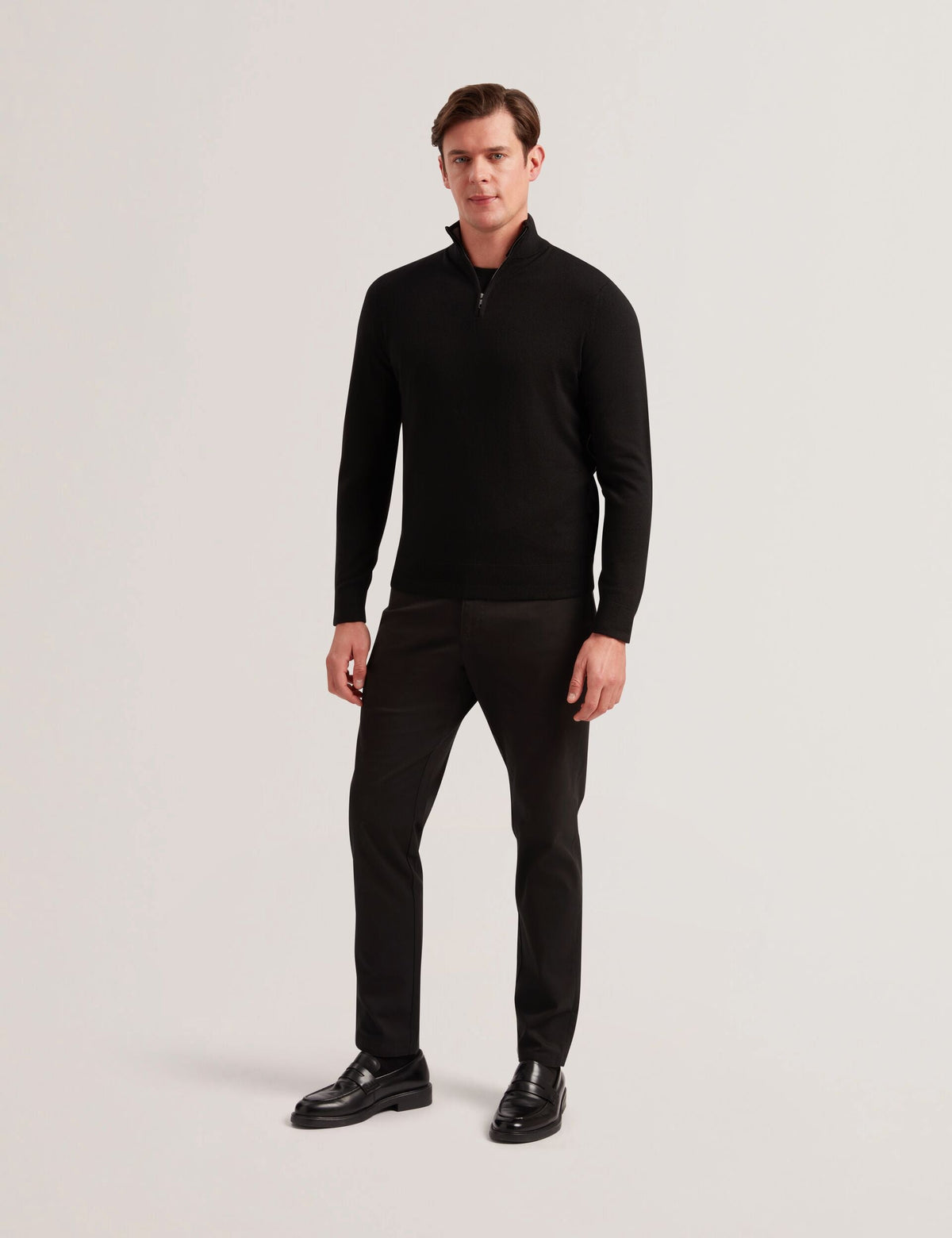Men LIMEHAS Wool Quarter Zip Funnel Neck Sweater in Black - Ted Baker