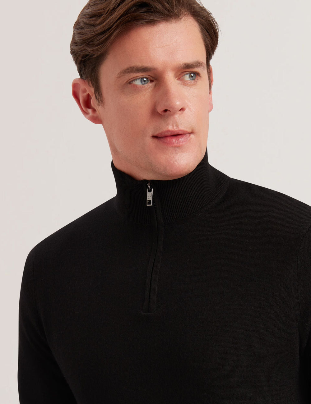 Men LIMEHAS Wool Quarter Zip Funnel Neck Sweater in Black - Ted Baker