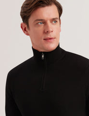 Men LIMEHAS Wool Quarter Zip Funnel Neck Sweater in Black - Ted Baker