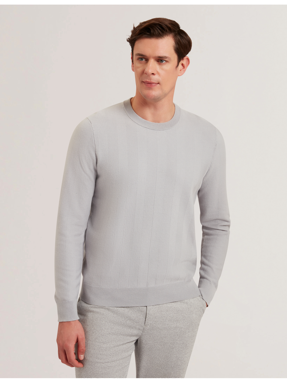 Men JAMALS - Herringbone Knit Crew Neck Sweater - Ted Baker