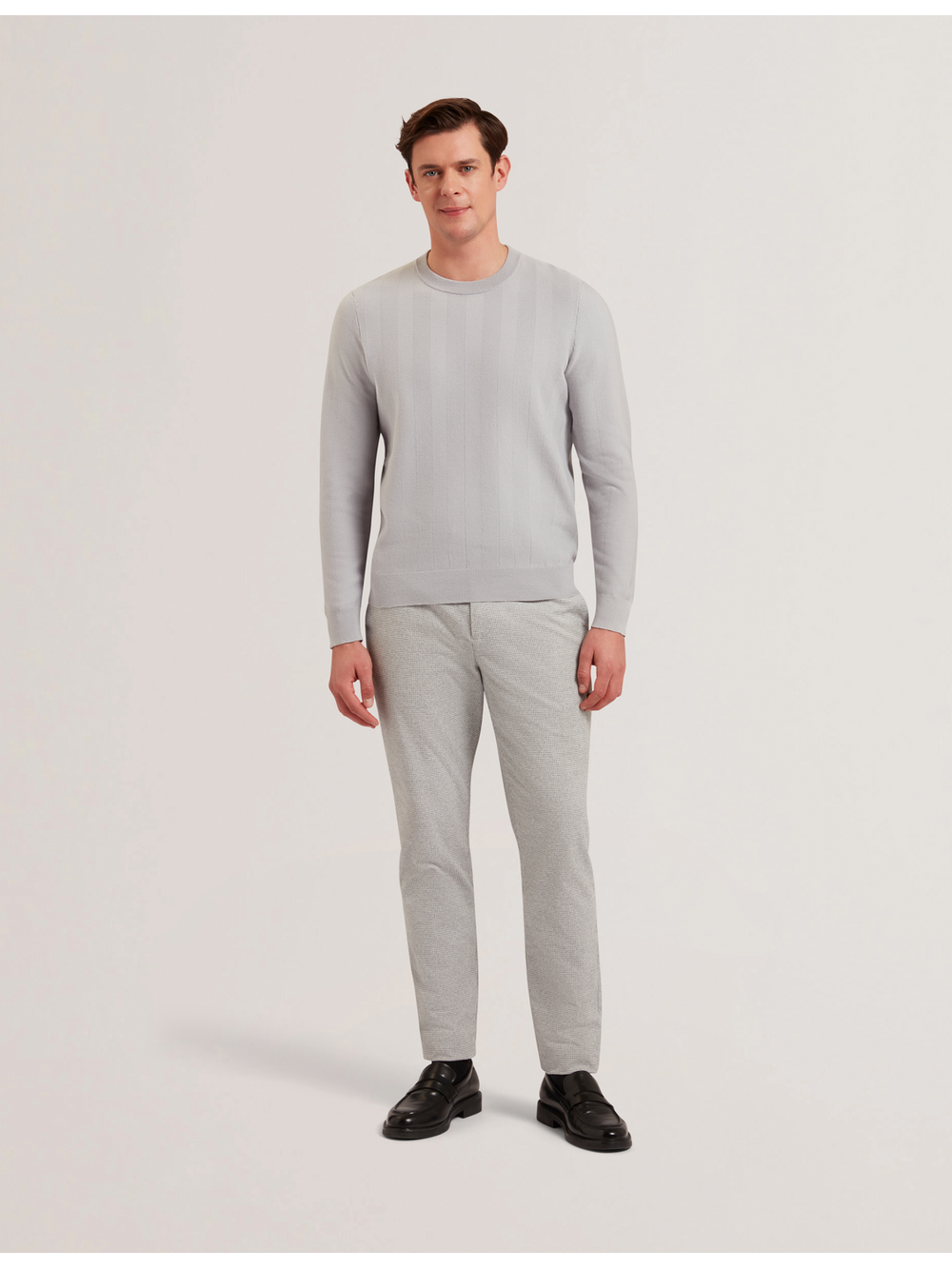 Men JAMALS - Herringbone Knit Crew Neck Sweater - Ted Baker