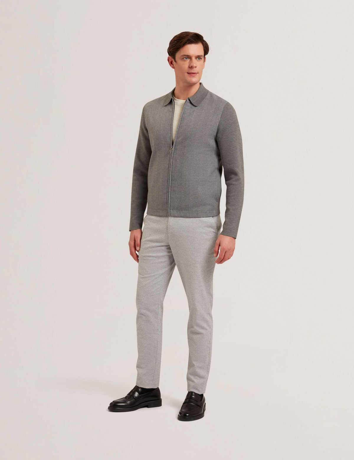 Men DEJO - Herringbone Wool Blend Zip Up Cardigan - Ted Baker