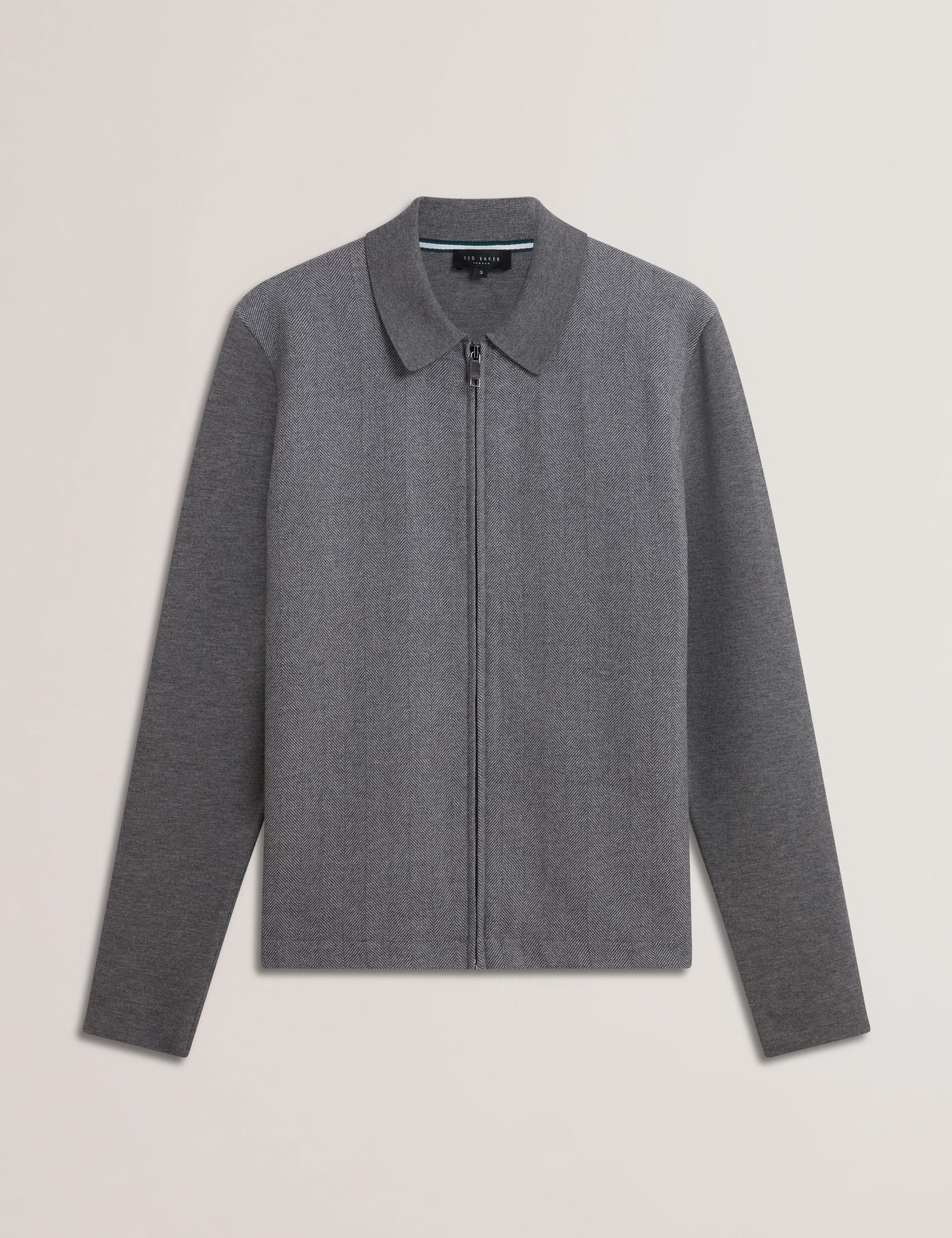 Men DEJO - Herringbone Wool Blend Zip Up Cardigan - Ted Baker