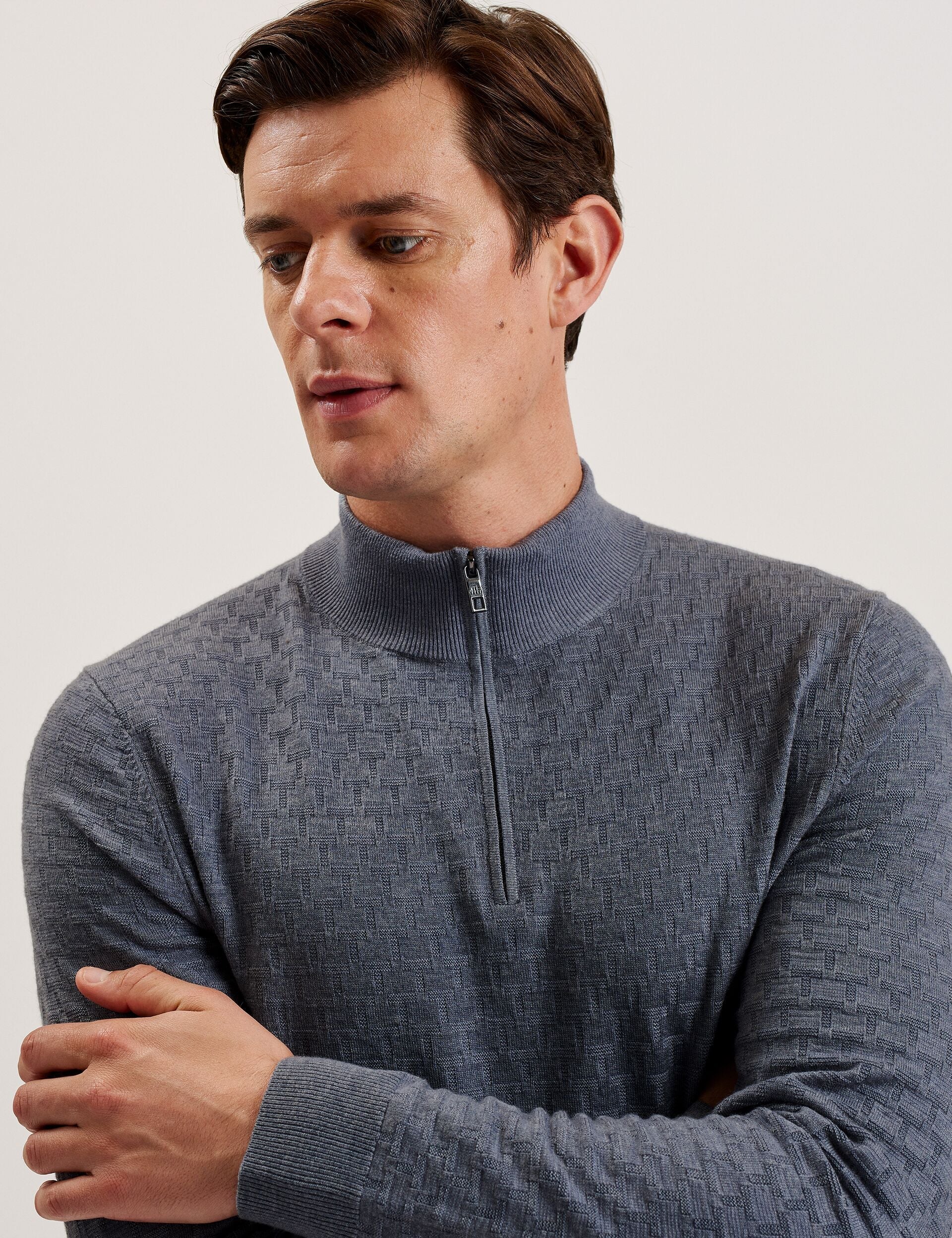 Men KURNLE - T Knit Half Zip Funnel Neck Jumper - Ted Baker
