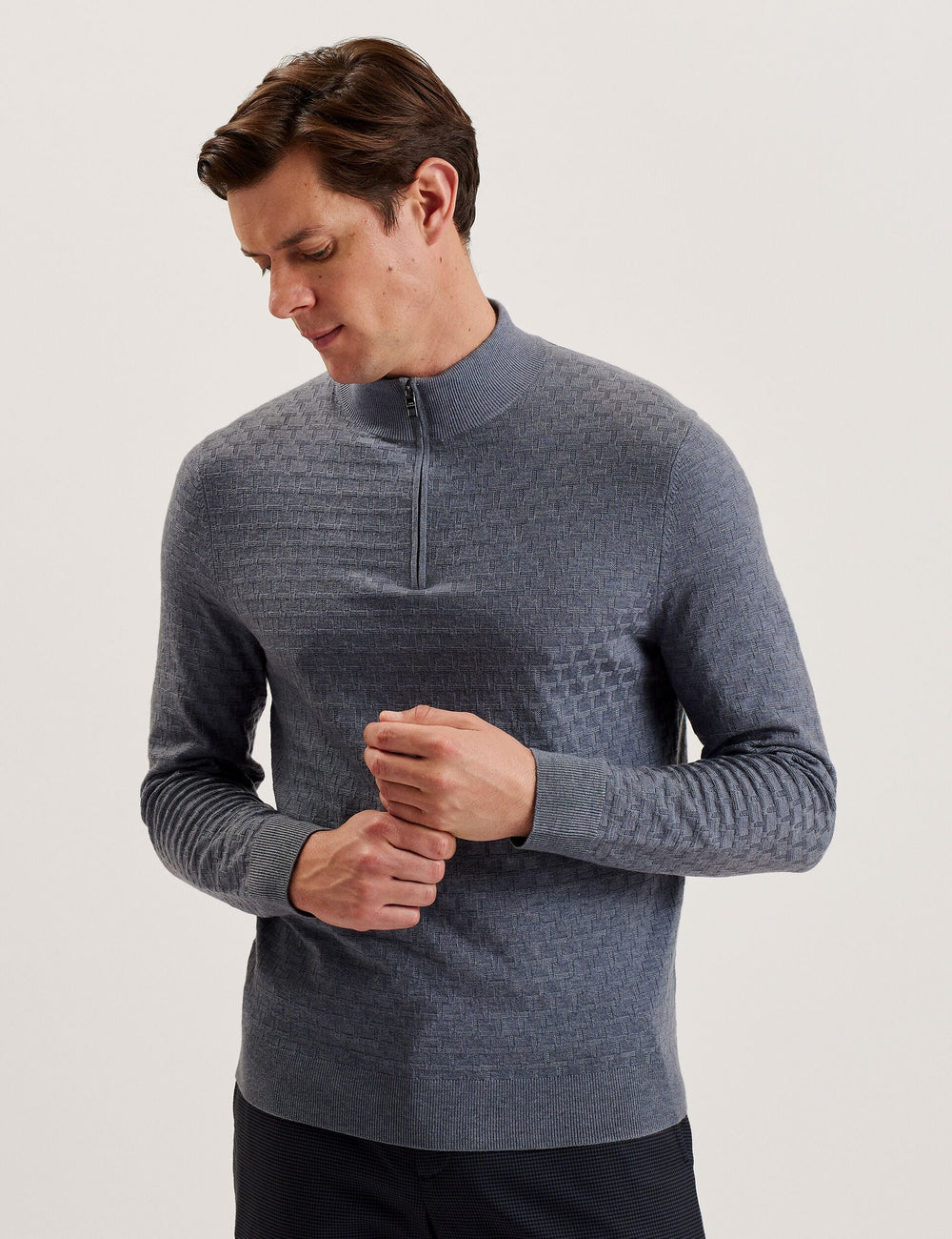 Men KURNLE - T Knit Half Zip Funnel Neck Jumper - Ted Baker