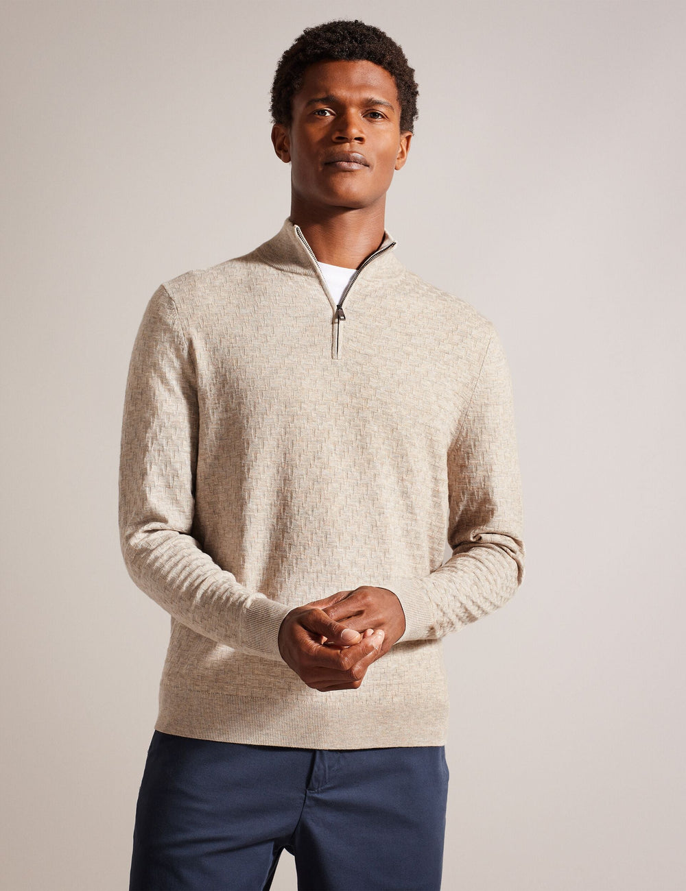 Men KURNLE - T Knit Half Zip Funnel Neck Jumper - Ted Baker