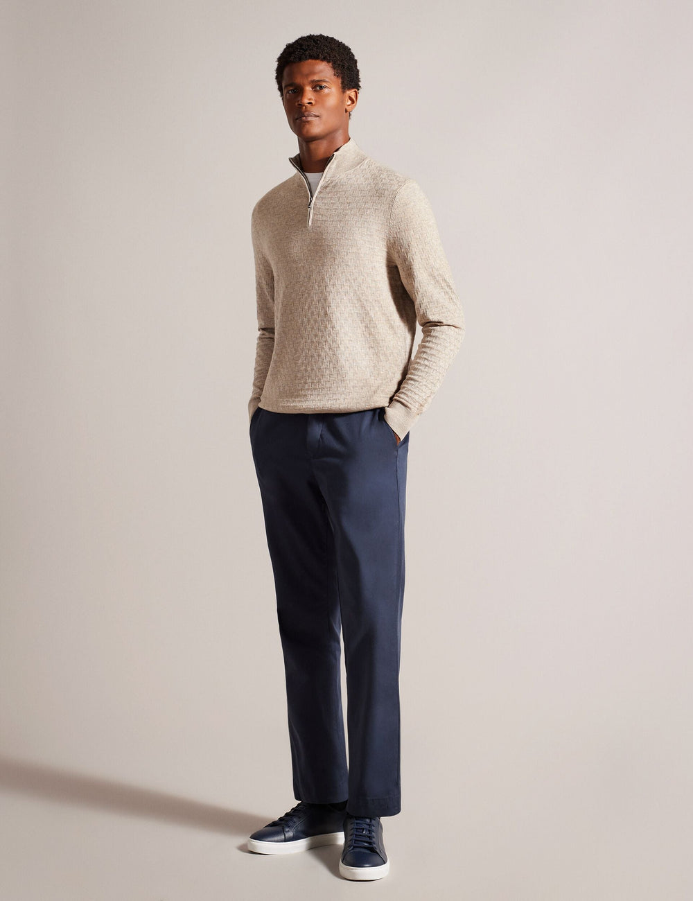 Men KURNLE - T Knit Half Zip Funnel Neck Jumper - Ted Baker