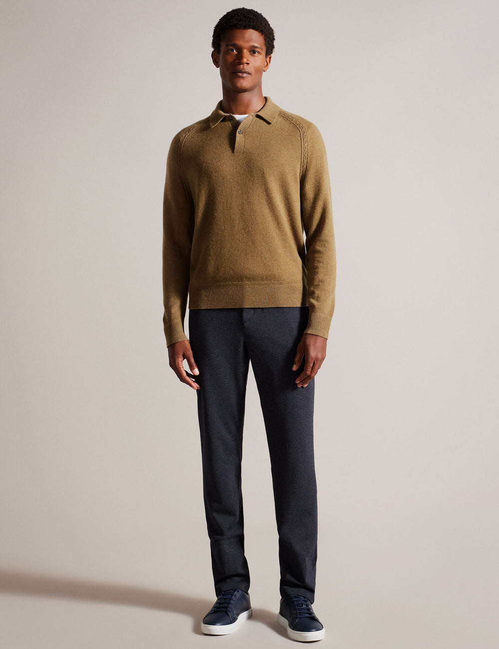 Men KAROLT - Cashmere Knit Long Sleeve Polo Top - Ted Baker