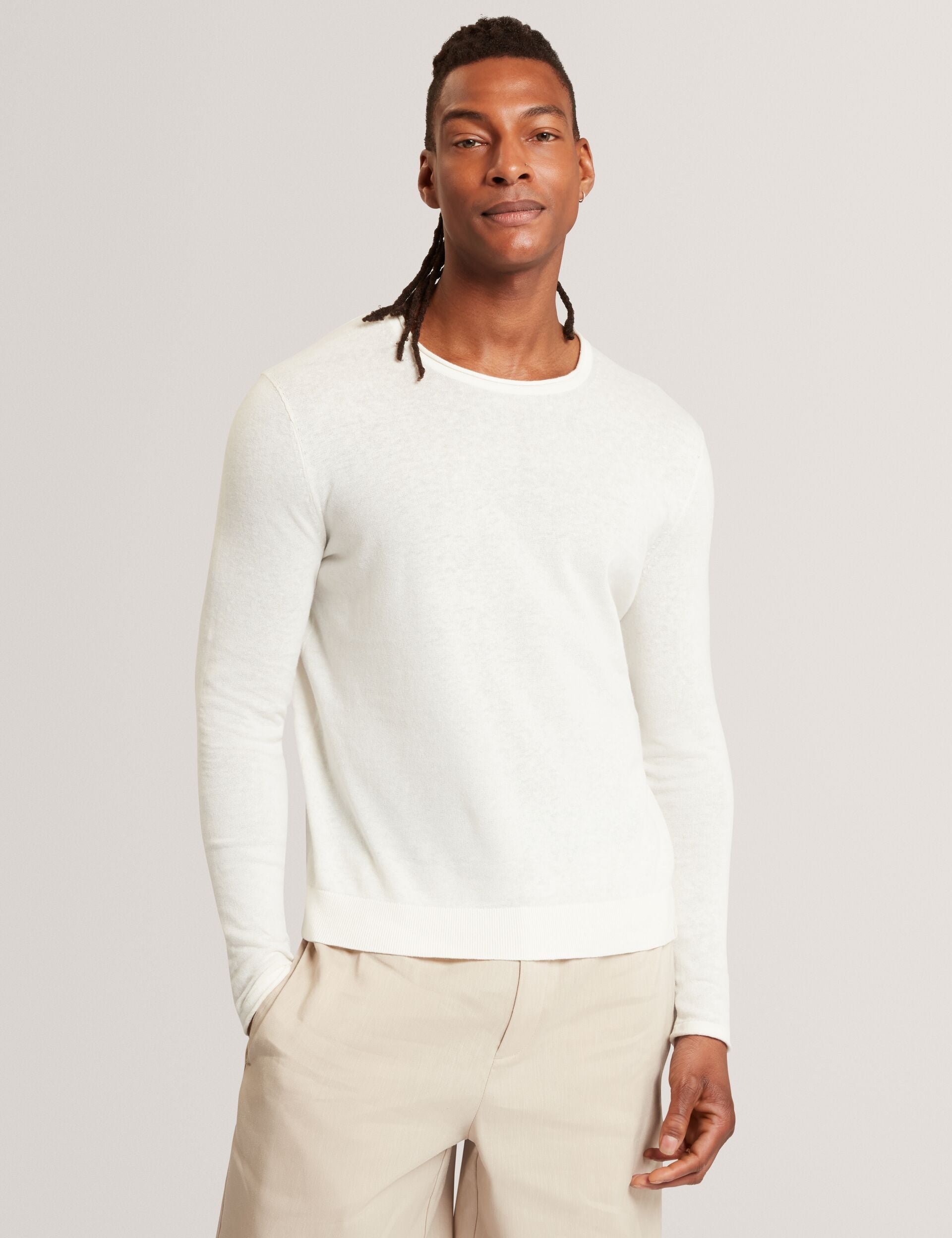 Men YAEN Rolled Edge Linen Blend Crew Neck Jumper - Ted Baker