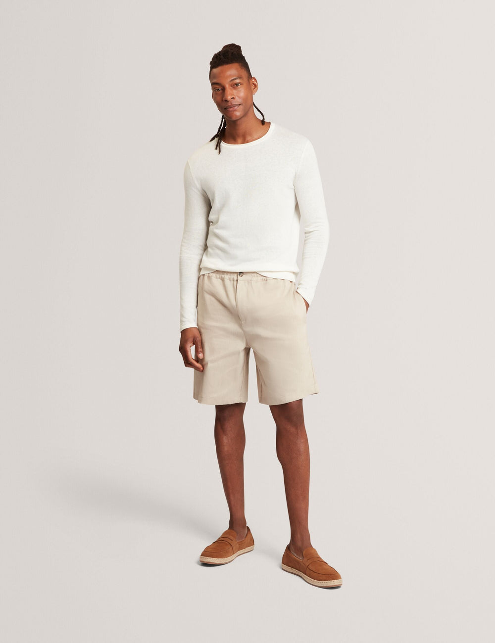 Men YAEN Rolled Edge Linen Blend Crew Neck Jumper - Ted Baker