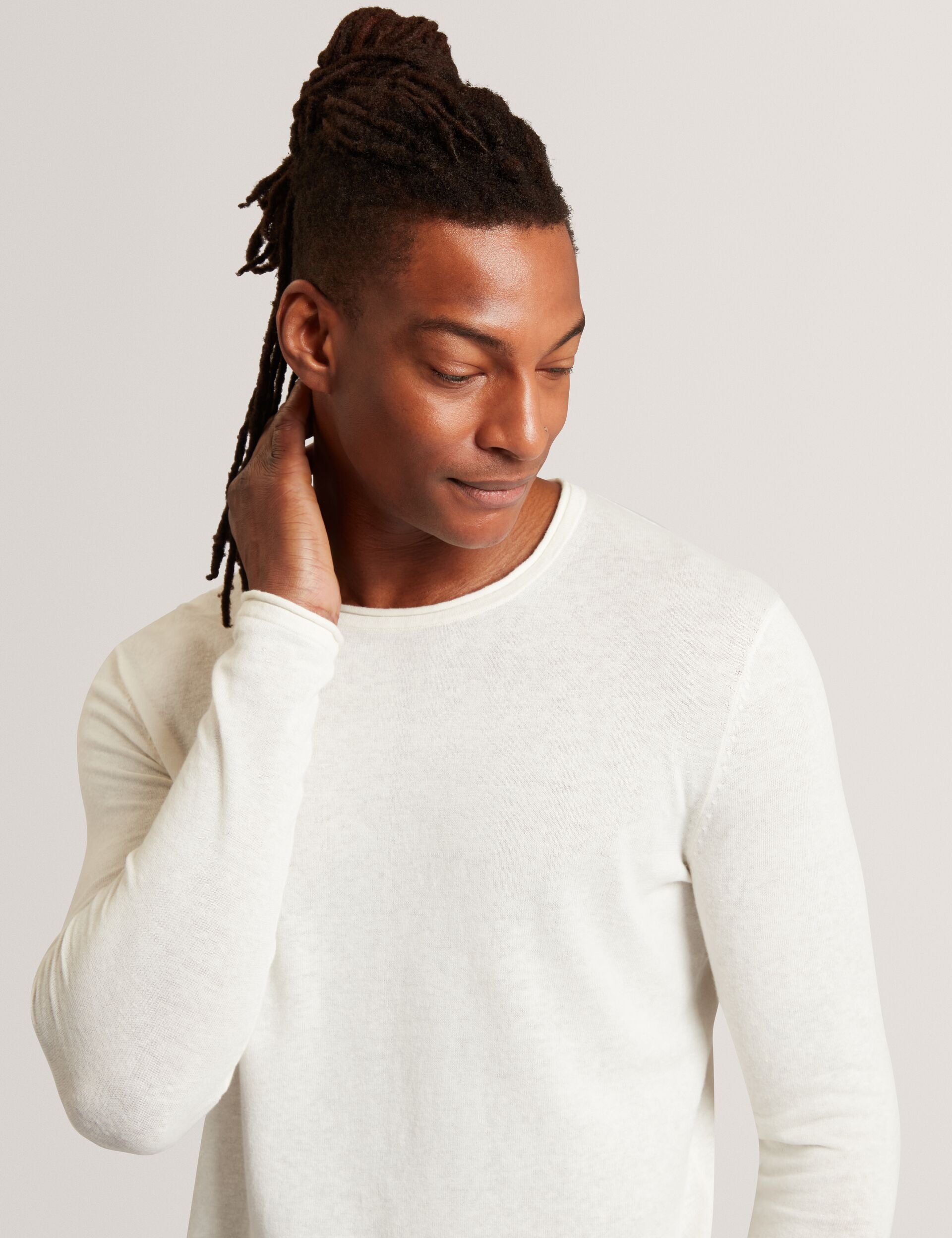 Men YAEN Rolled Edge Linen Blend Crew Neck Jumper - Ted Baker