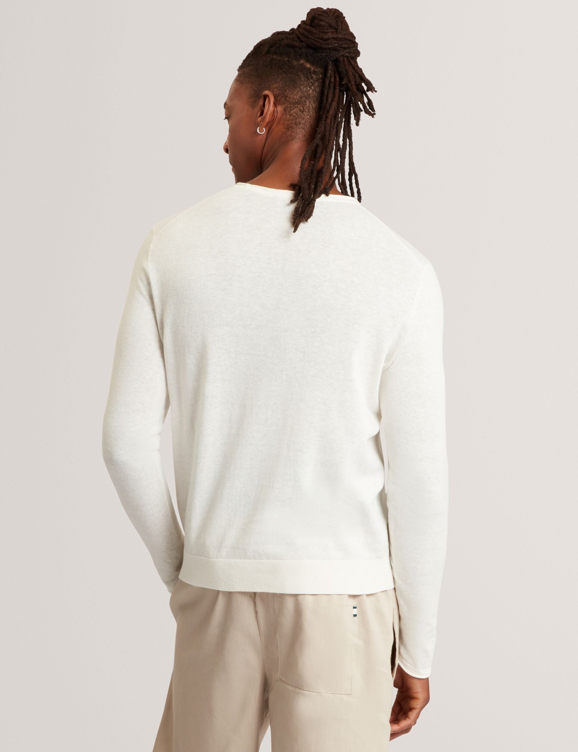 Men YAEN Rolled Edge Linen Blend Crew Neck Jumper - Ted Baker