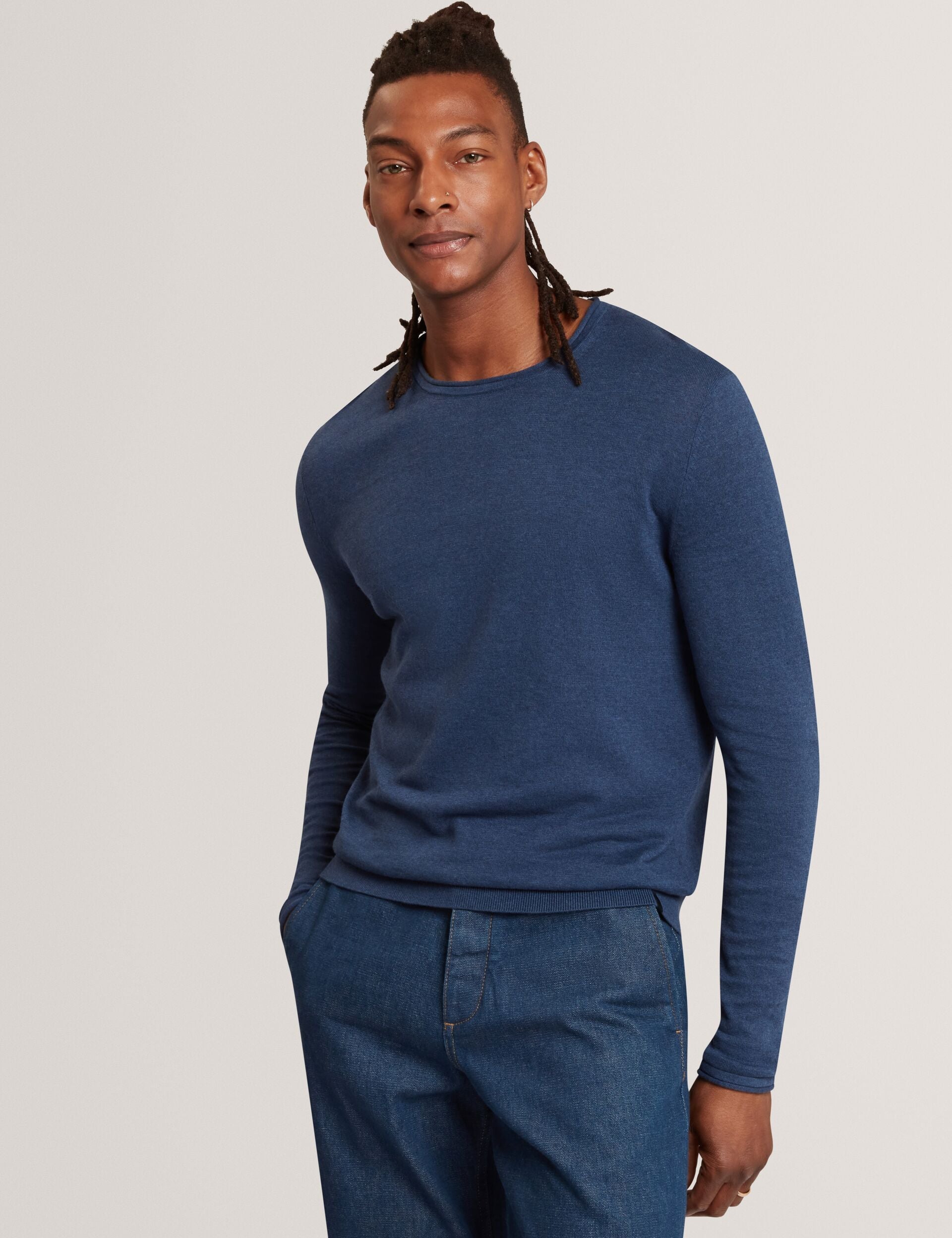 Men YAEN Rolled Edge Linen Blend Crew Neck Jumper - Ted Baker