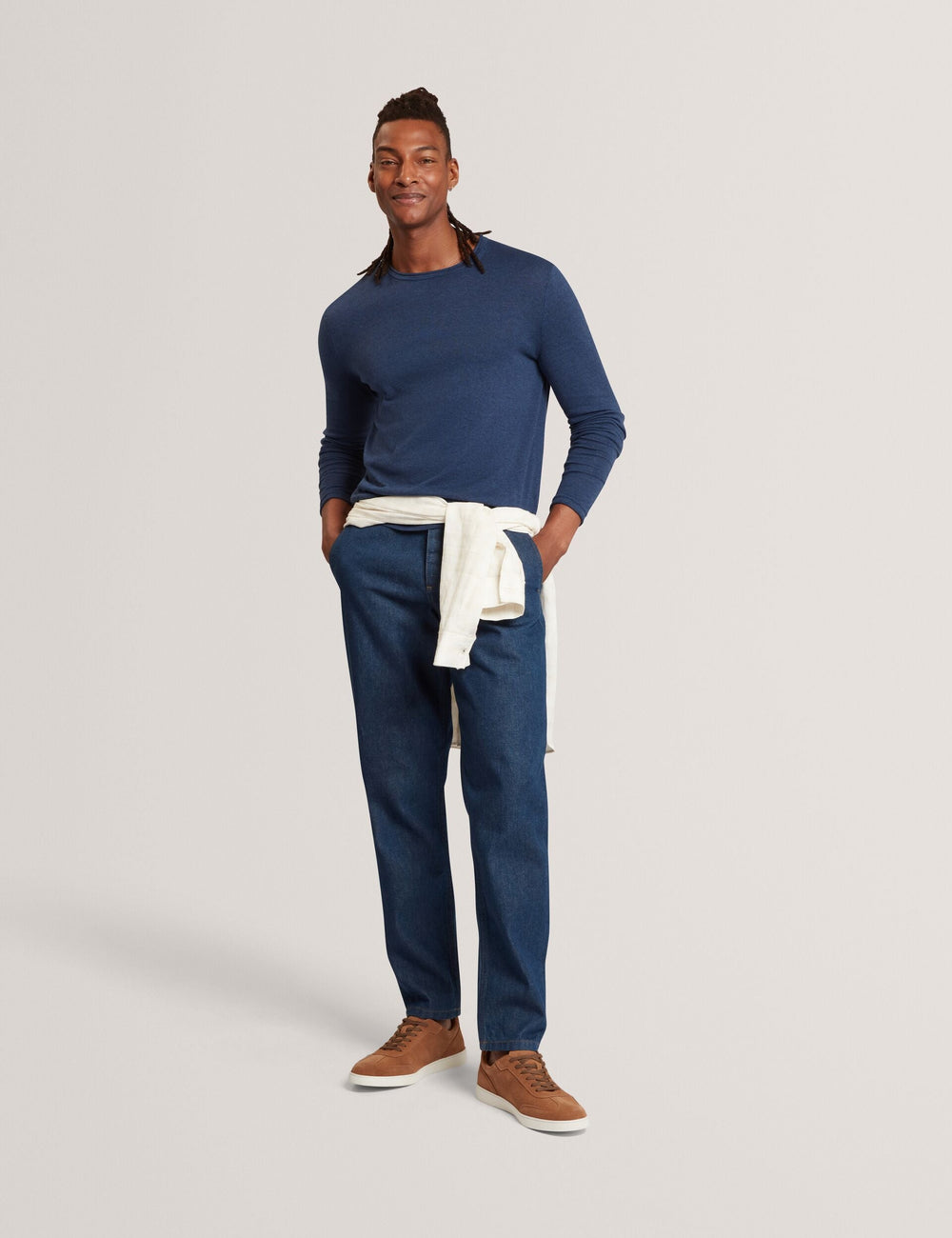 Men YAEN Rolled Edge Linen Blend Crew Neck Jumper - Ted Baker