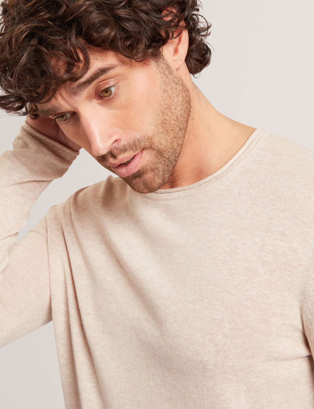 Men YAEN Rolled Edge Linen Blend Crew Neck Jumper - Ted Baker