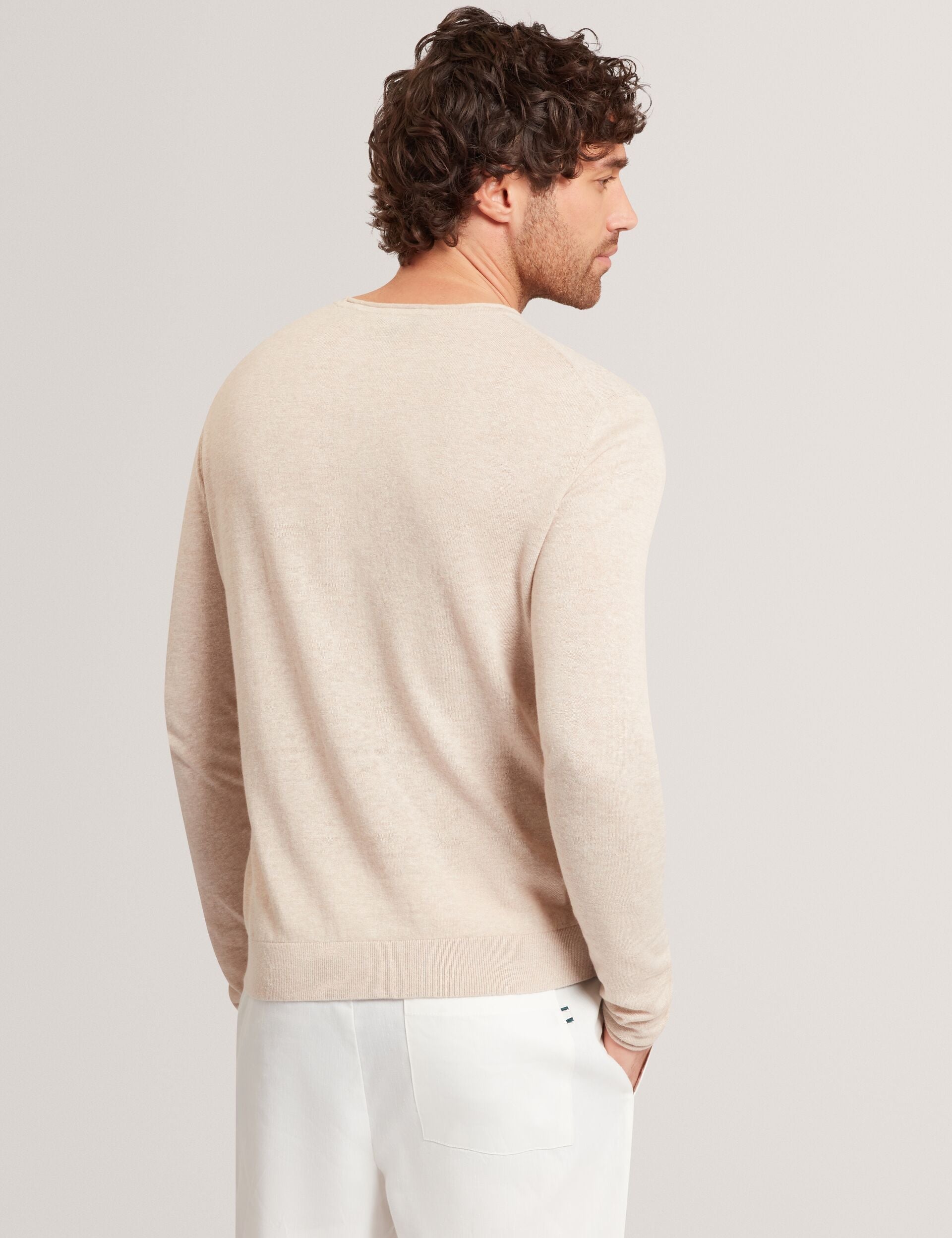 Men YAEN Rolled Edge Linen Blend Crew Neck Jumper - Ted Baker