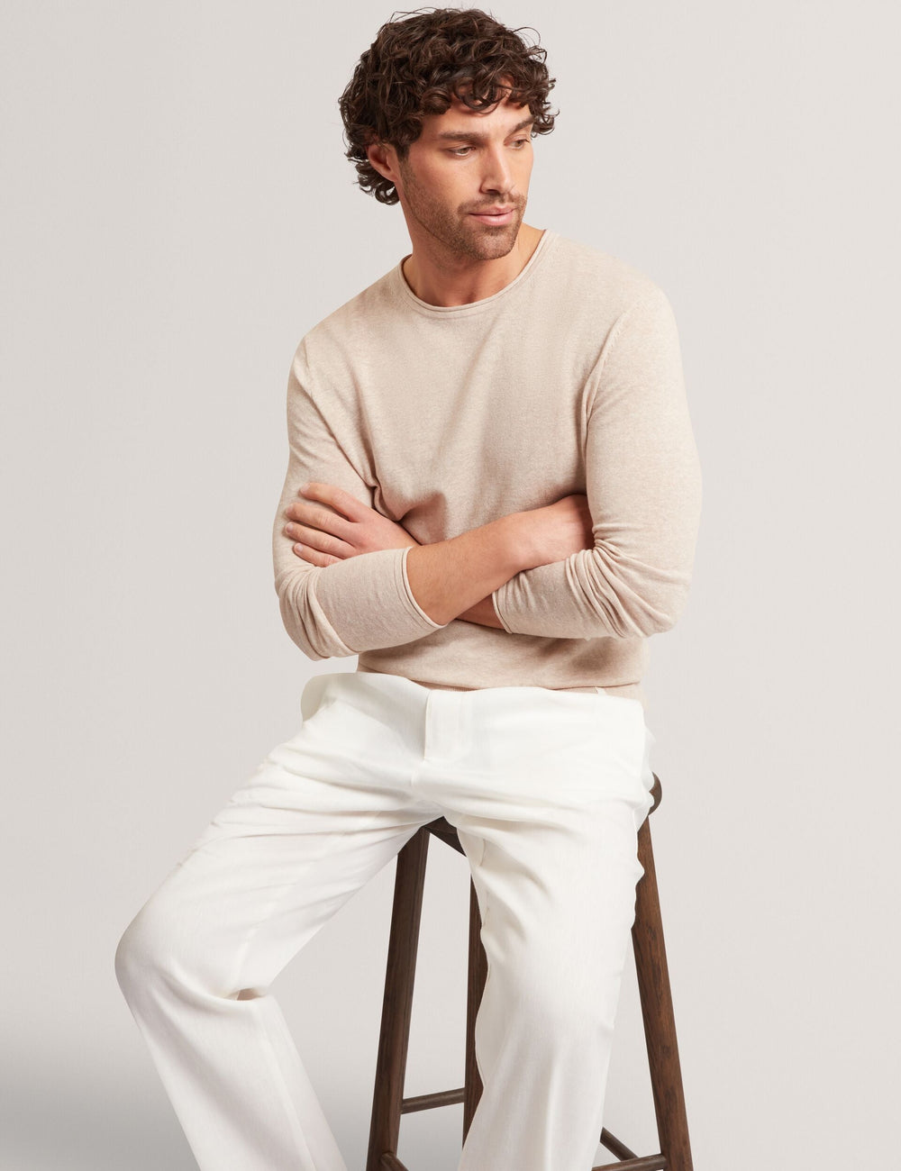 Men YAEN Rolled Edge Linen Blend Crew Neck Jumper - Ted Baker