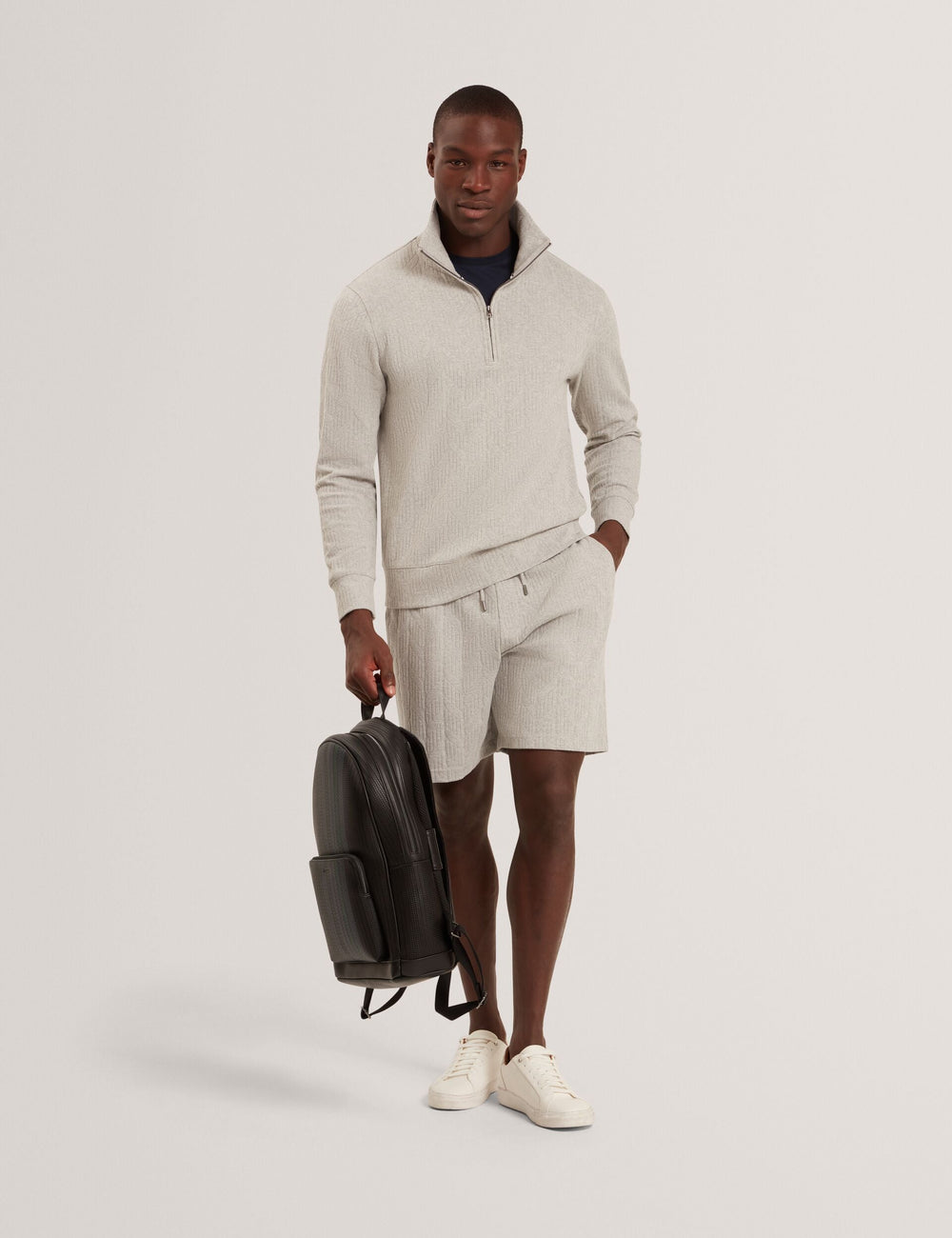 Men DOUGLES Cable Texture Zip-Neck Sweatshirt - Ted Baker